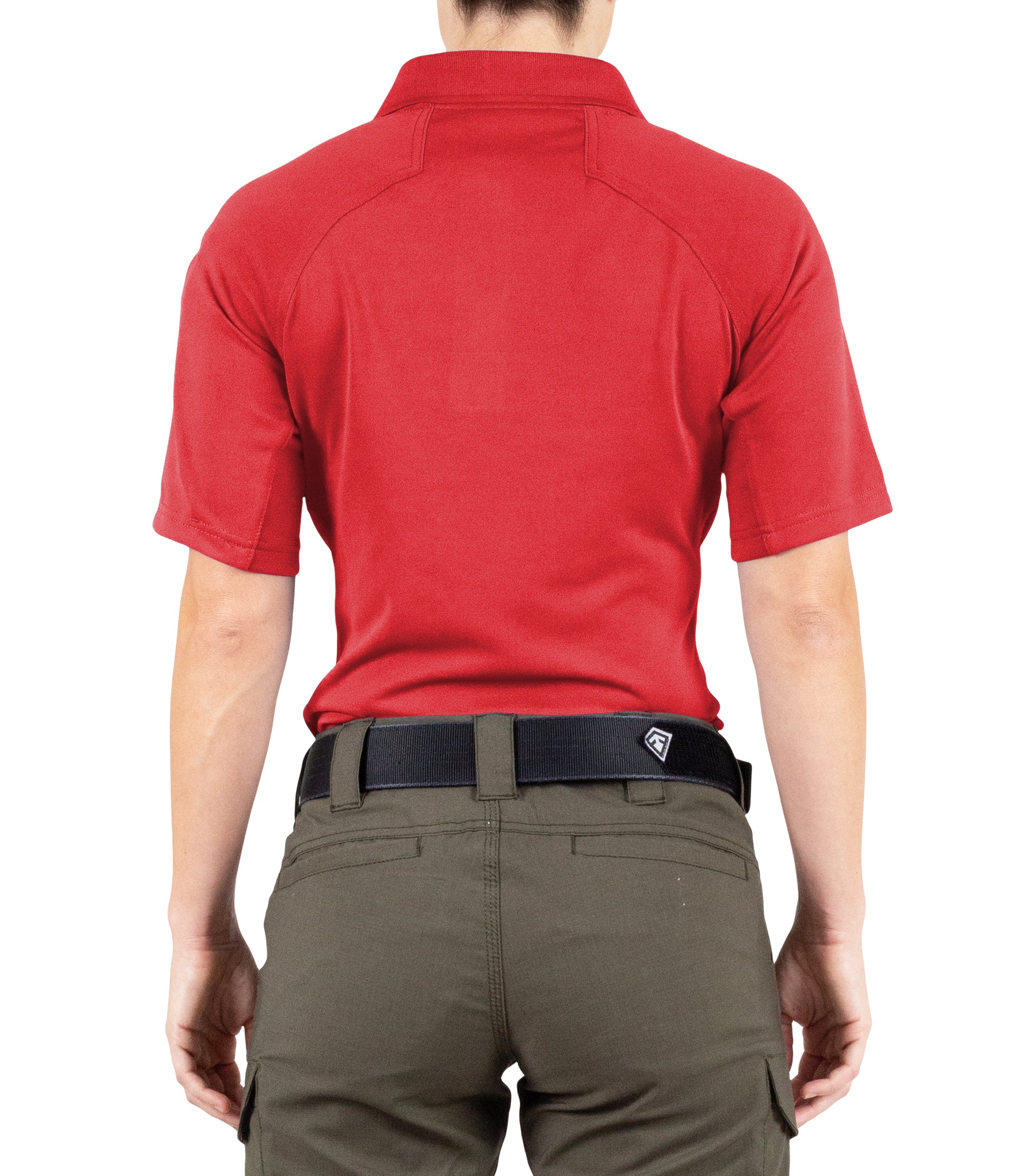 Back of Women's Performance Short Sleeve Polo in Red |color_red