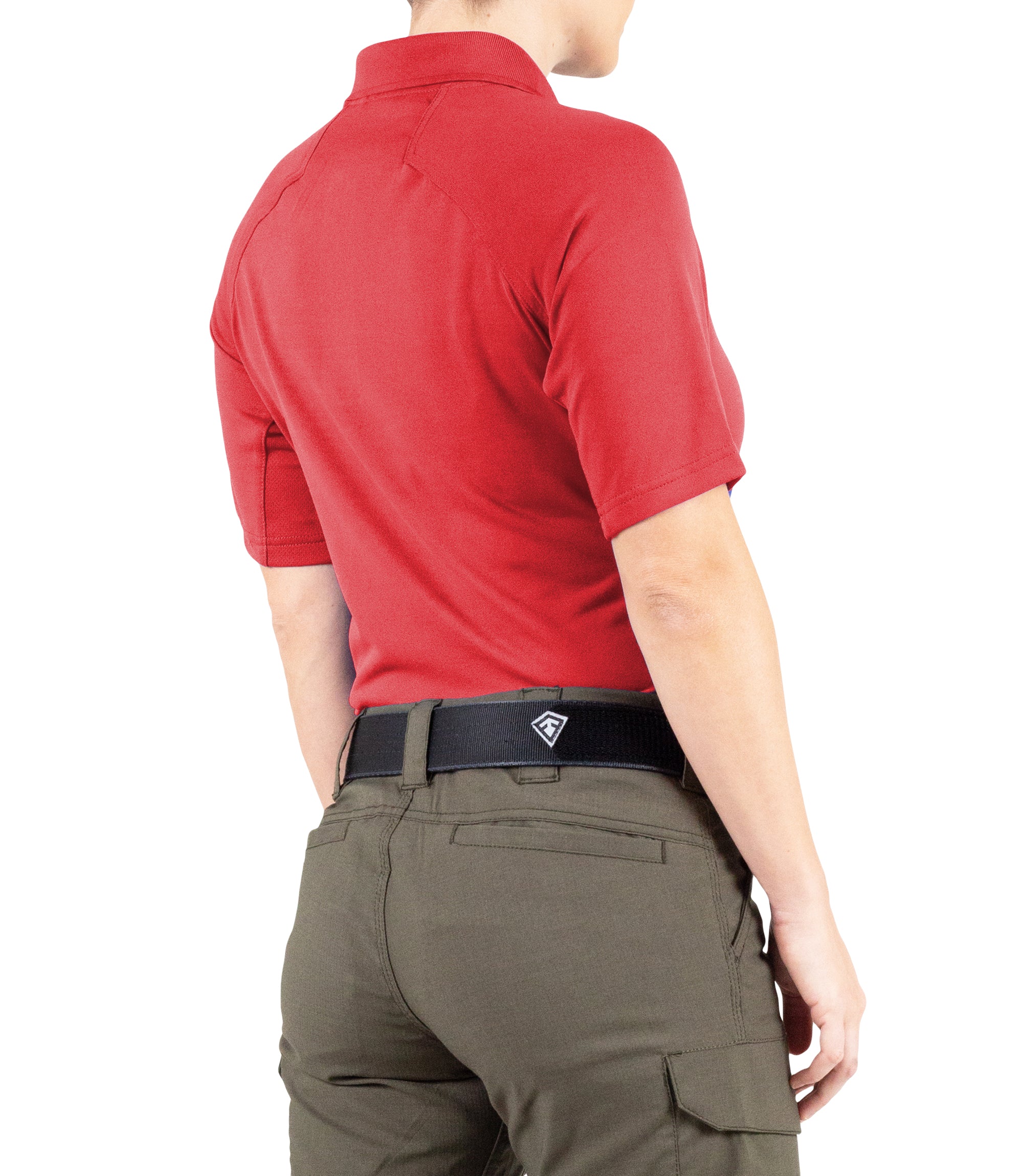 Side of Women's Performance Short Sleeve Polo in Red |color_red