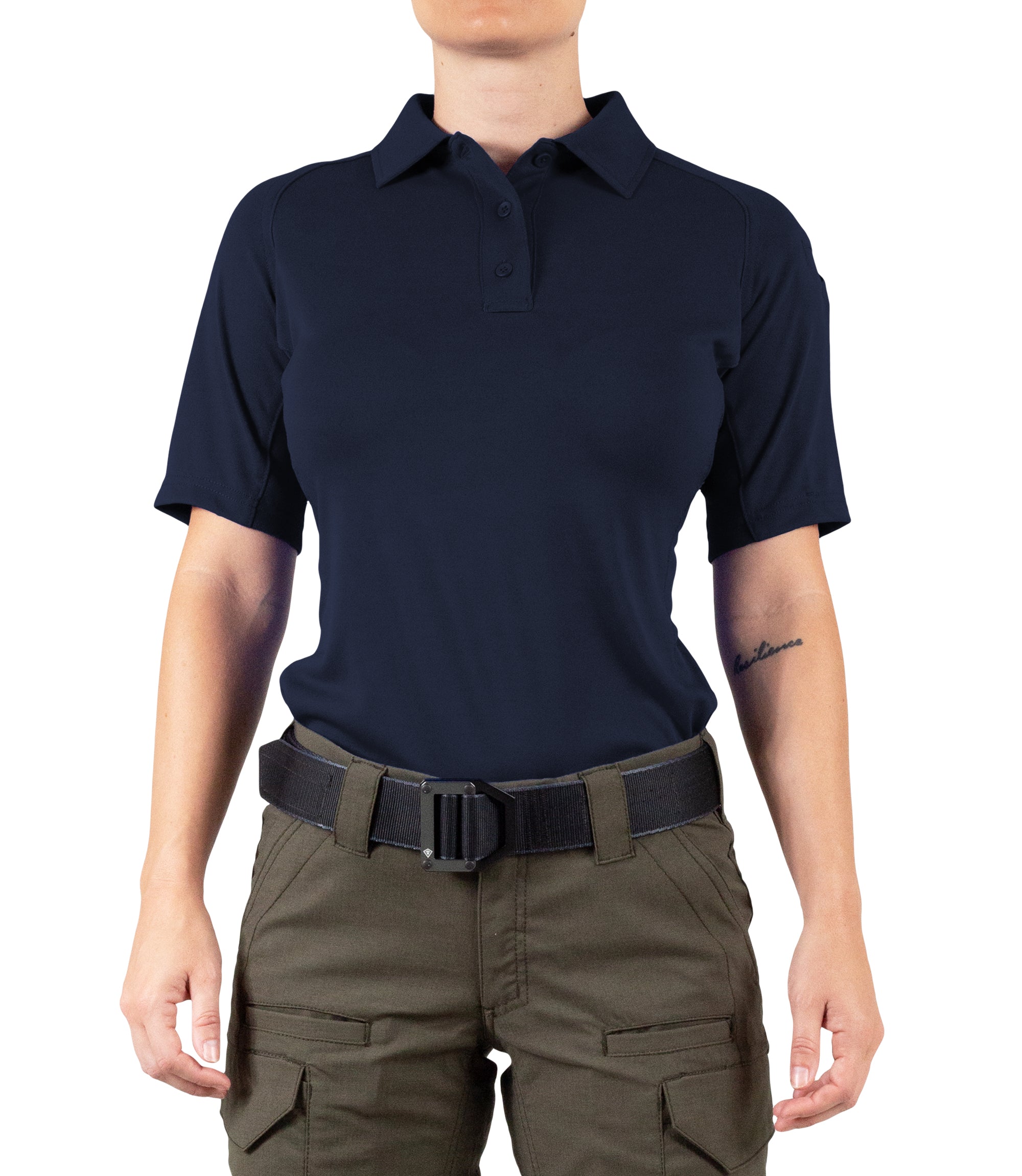 Front of Women's Performance Short Sleeve Polo in Midnight Navy |color_midnight navy