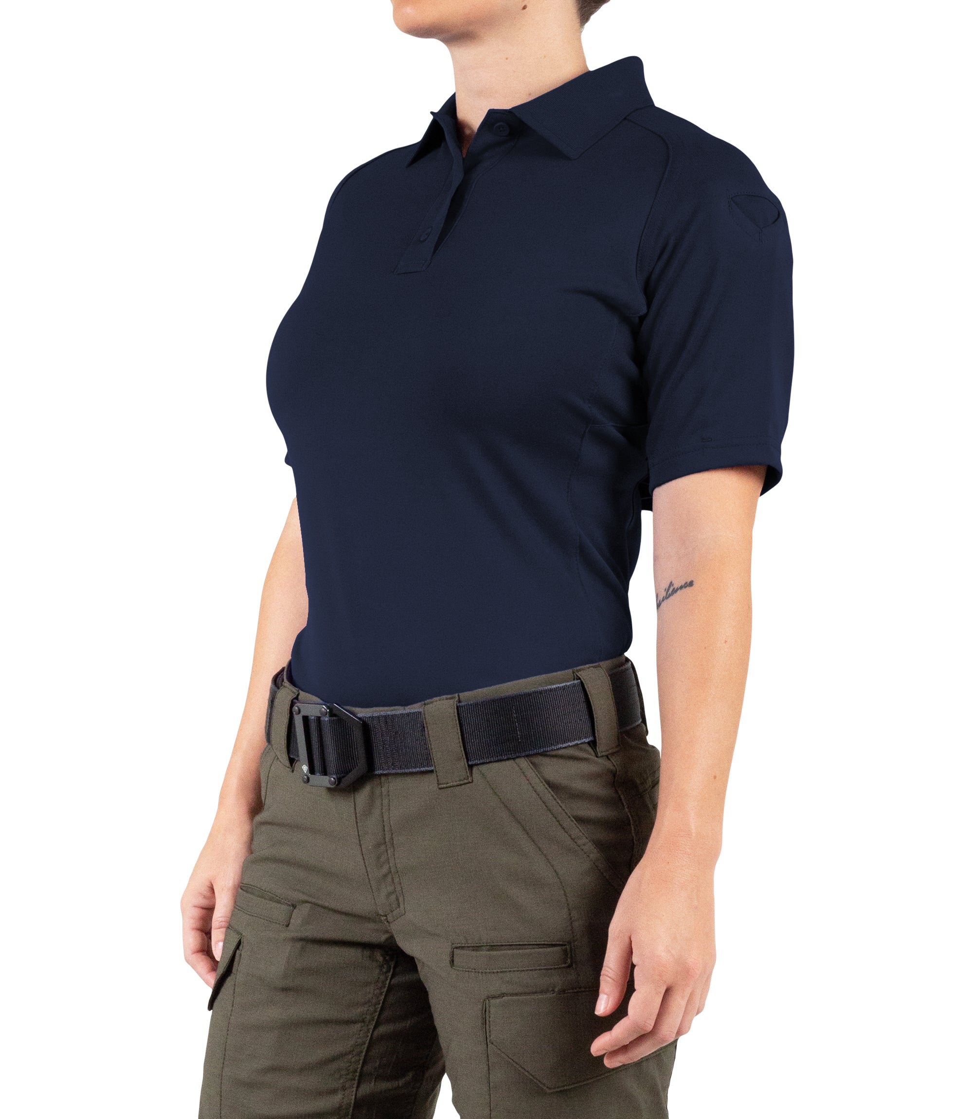 Side of Women's Performance Short Sleeve Polo in Midnight Navy |color_midnight navy