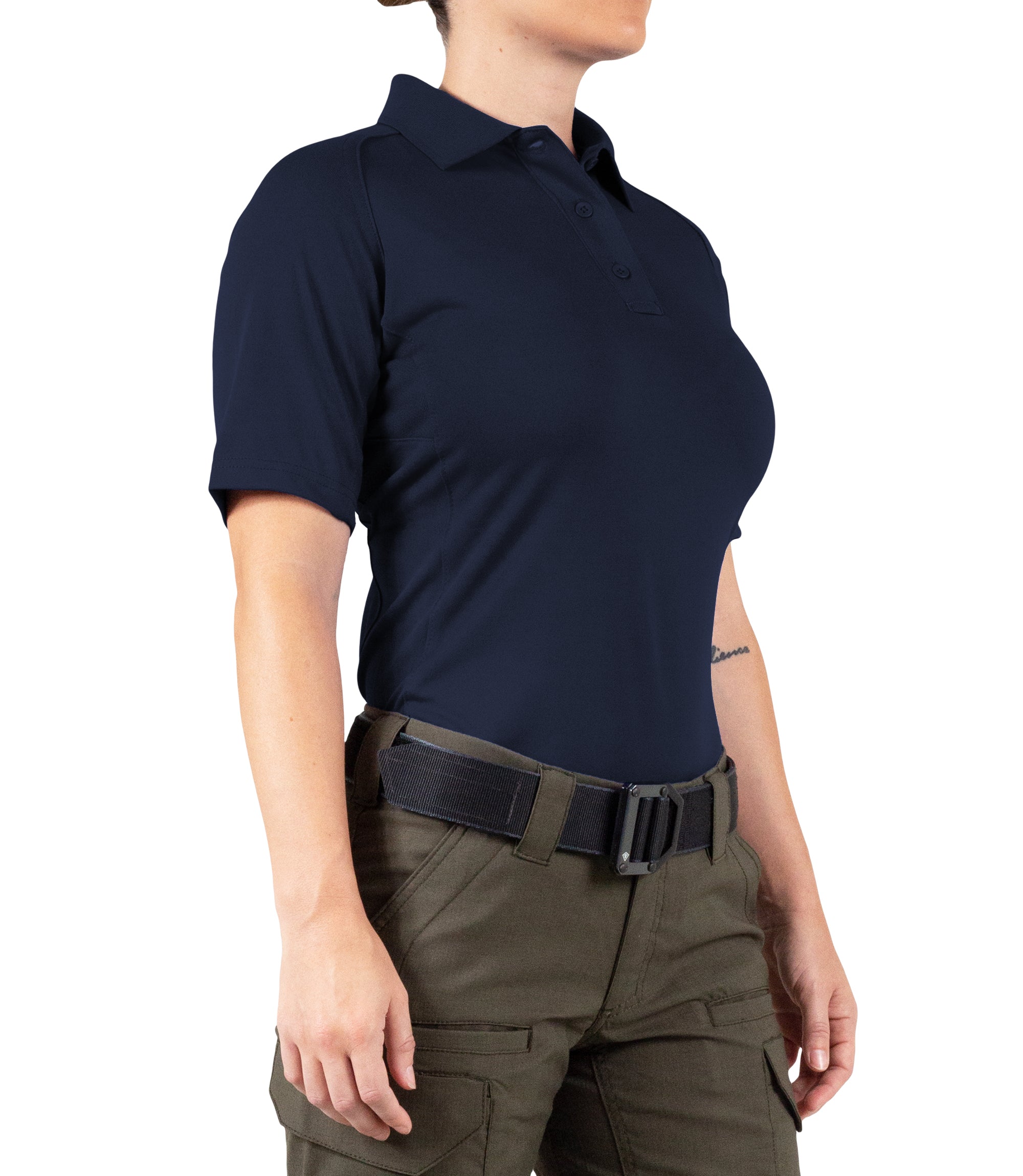Side of Women's Performance Short Sleeve Polo in Midnight Navy |color_midnight navy