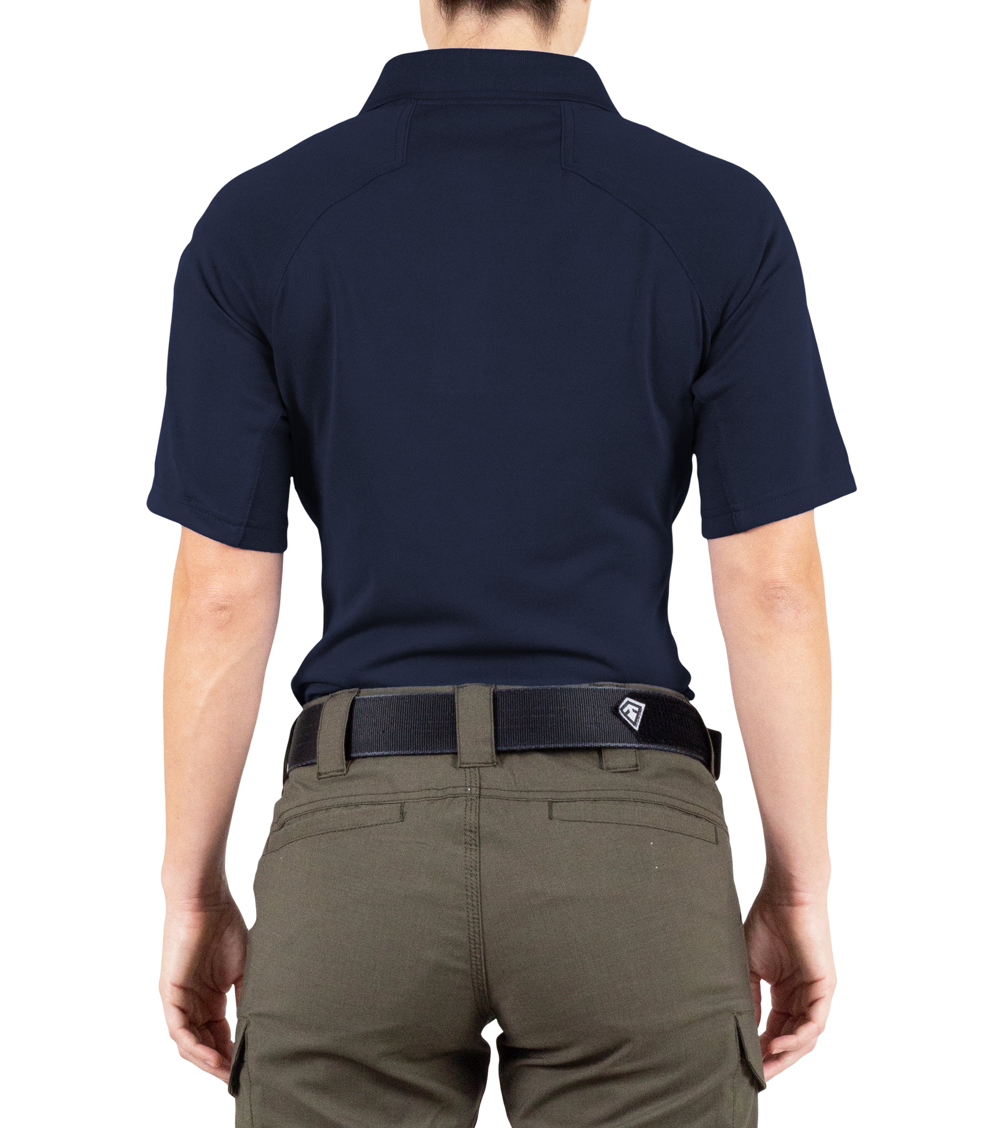 Back of Women's Performance Short Sleeve Polo in Midnight Navy |color_midnight navy