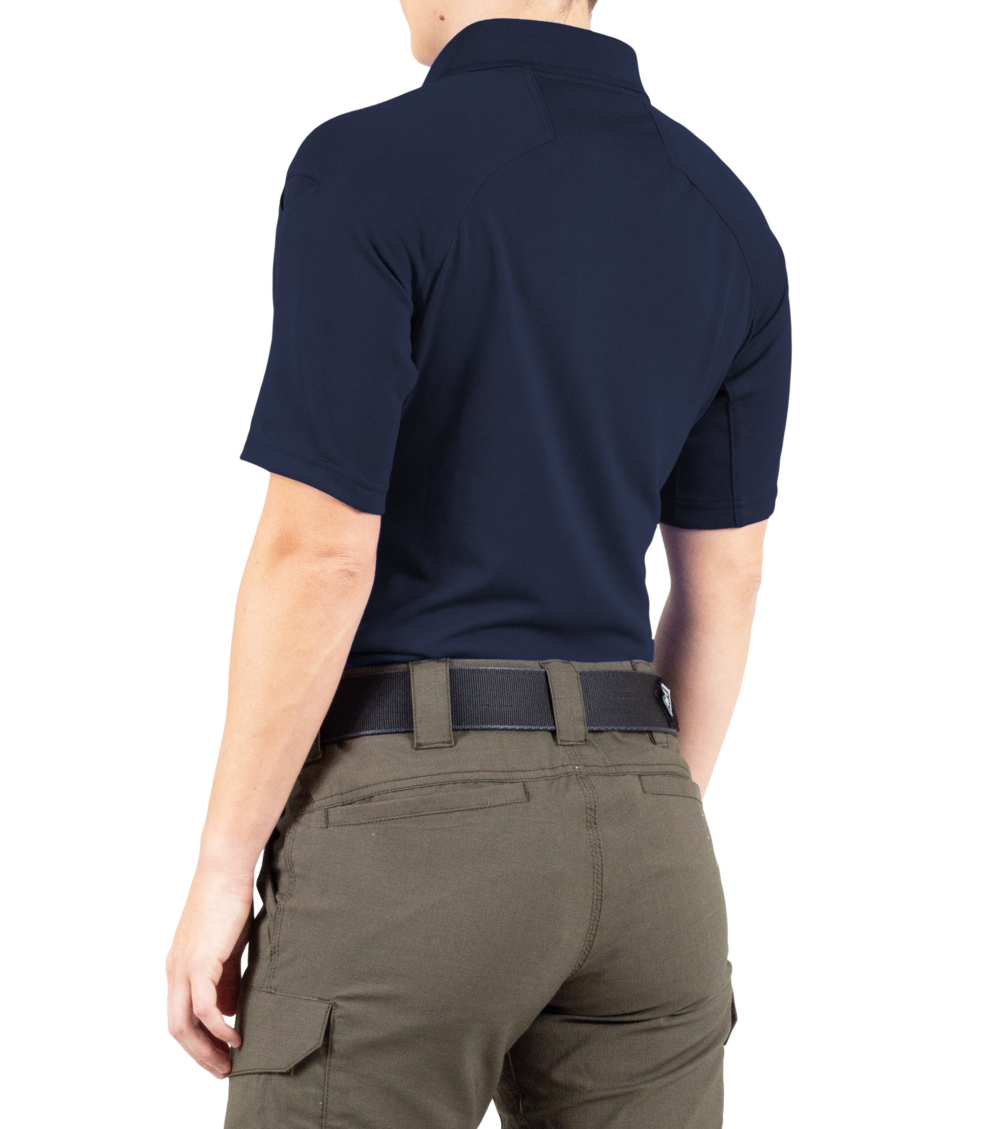 Side of Women's Performance Short Sleeve Polo in Midnight Navy |color_midnight navy