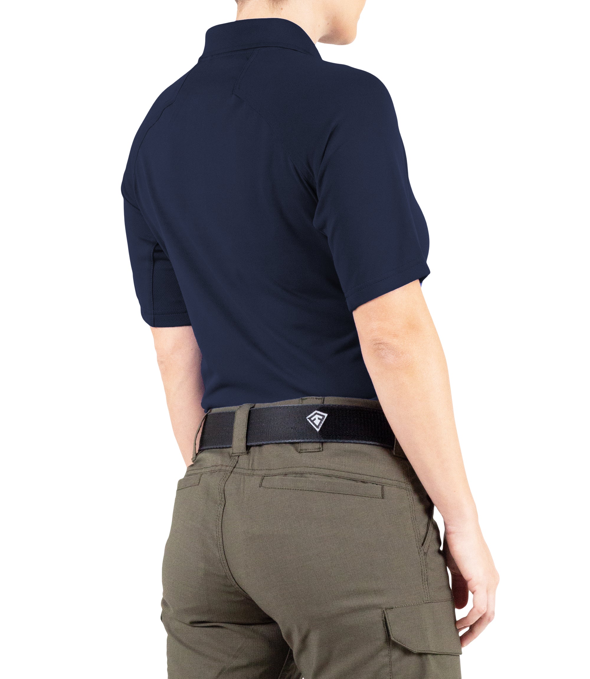 Side of Women's Performance Short Sleeve Polo in Midnight Navy |color_midnight navy