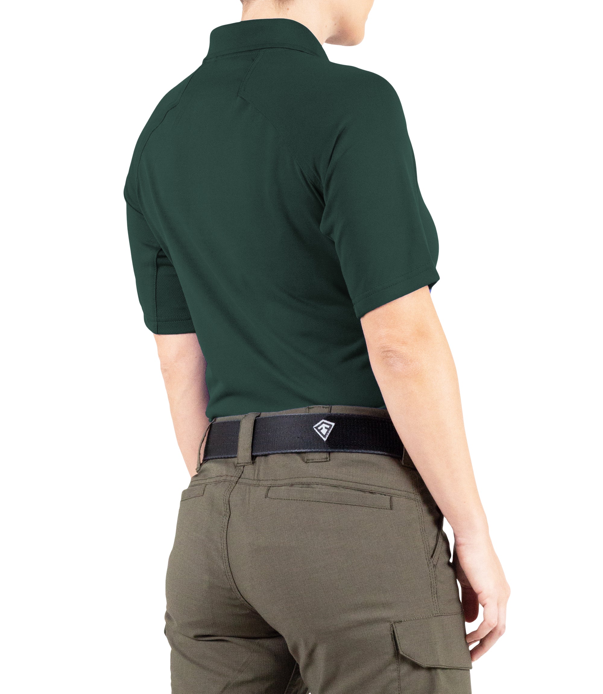Side of Women's Performance Short Sleeve Polo in Spruce Green |color_spruce green