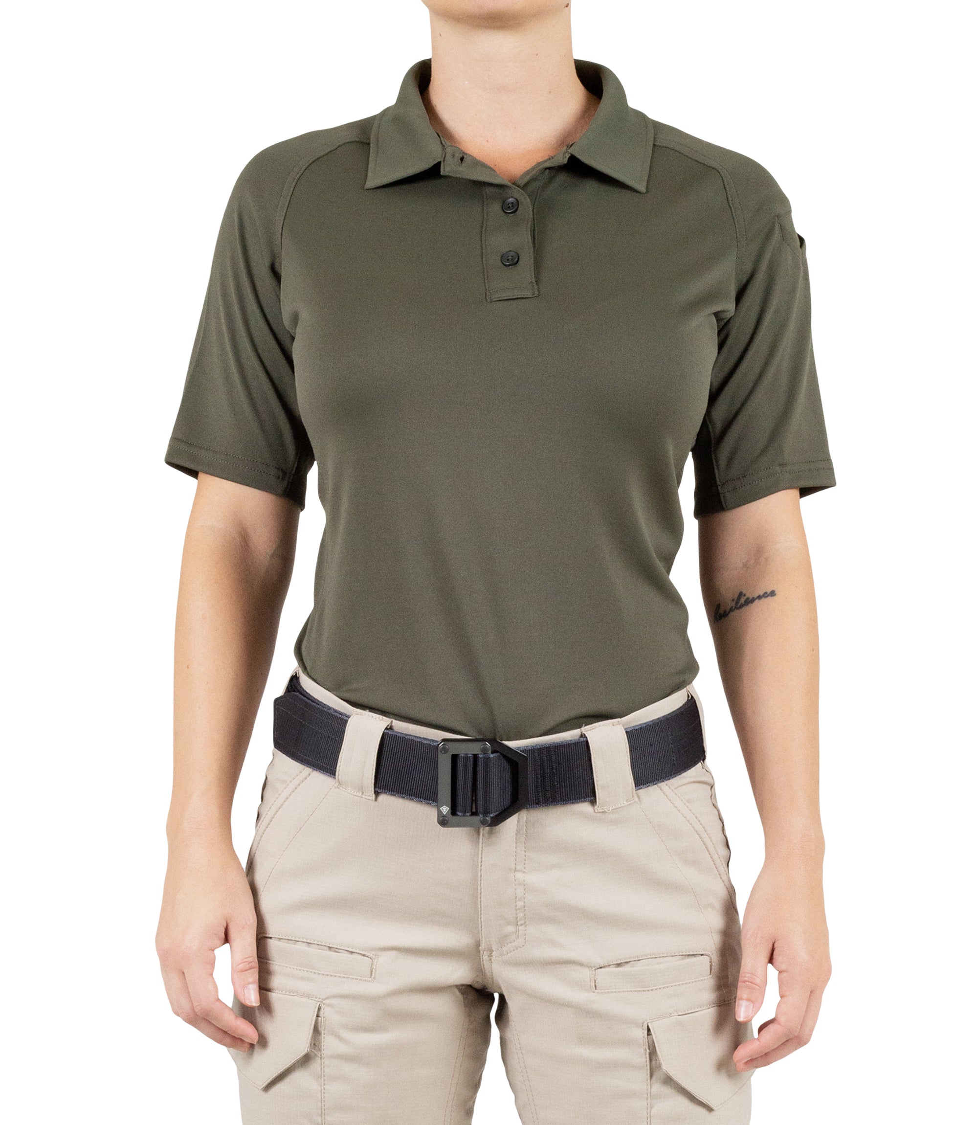 Front of Women's Performance Short Sleeve Polo in OD Green |color_od green