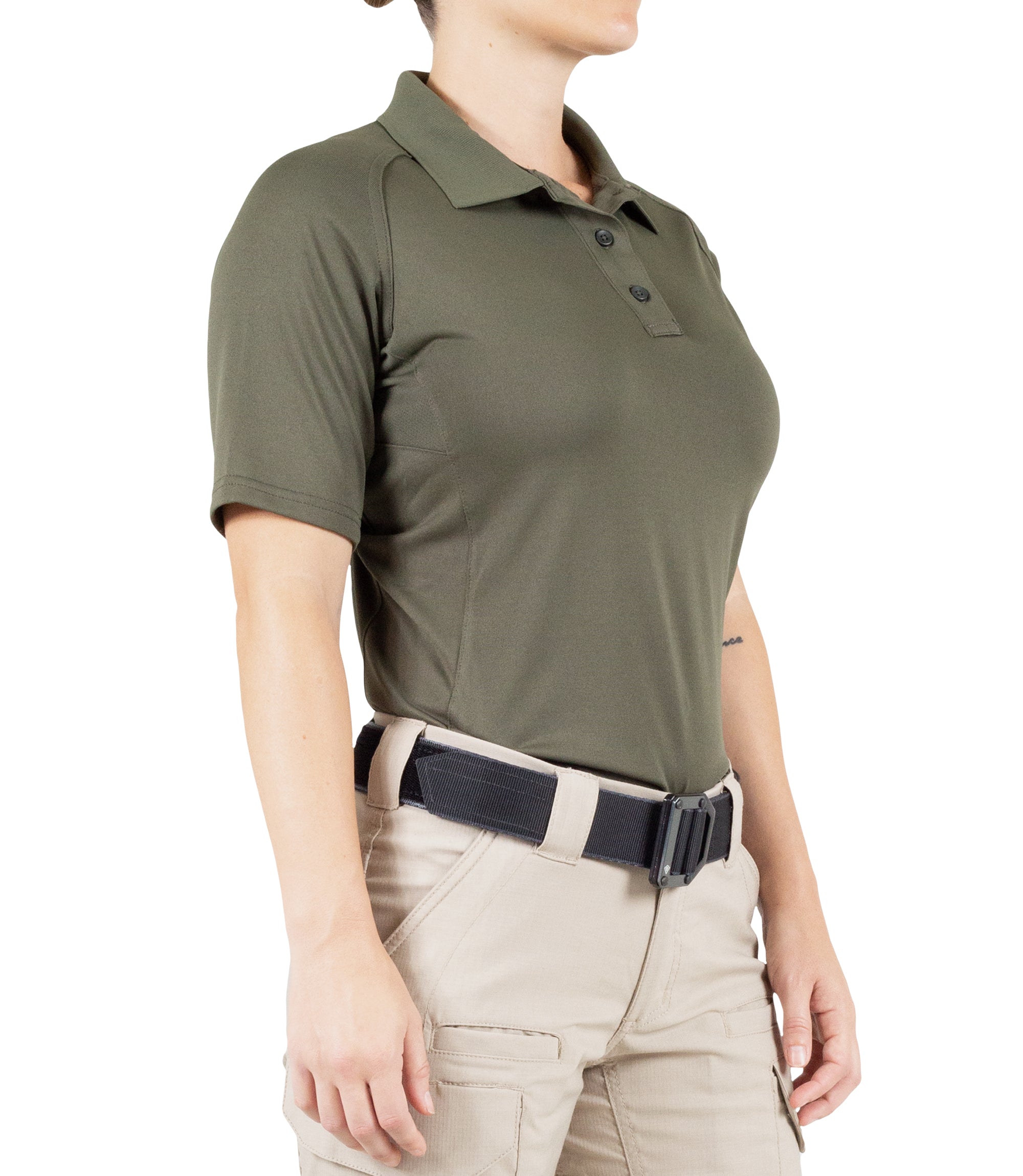 Side of Women's Performance Short Sleeve Polo in OD Green |color_od green