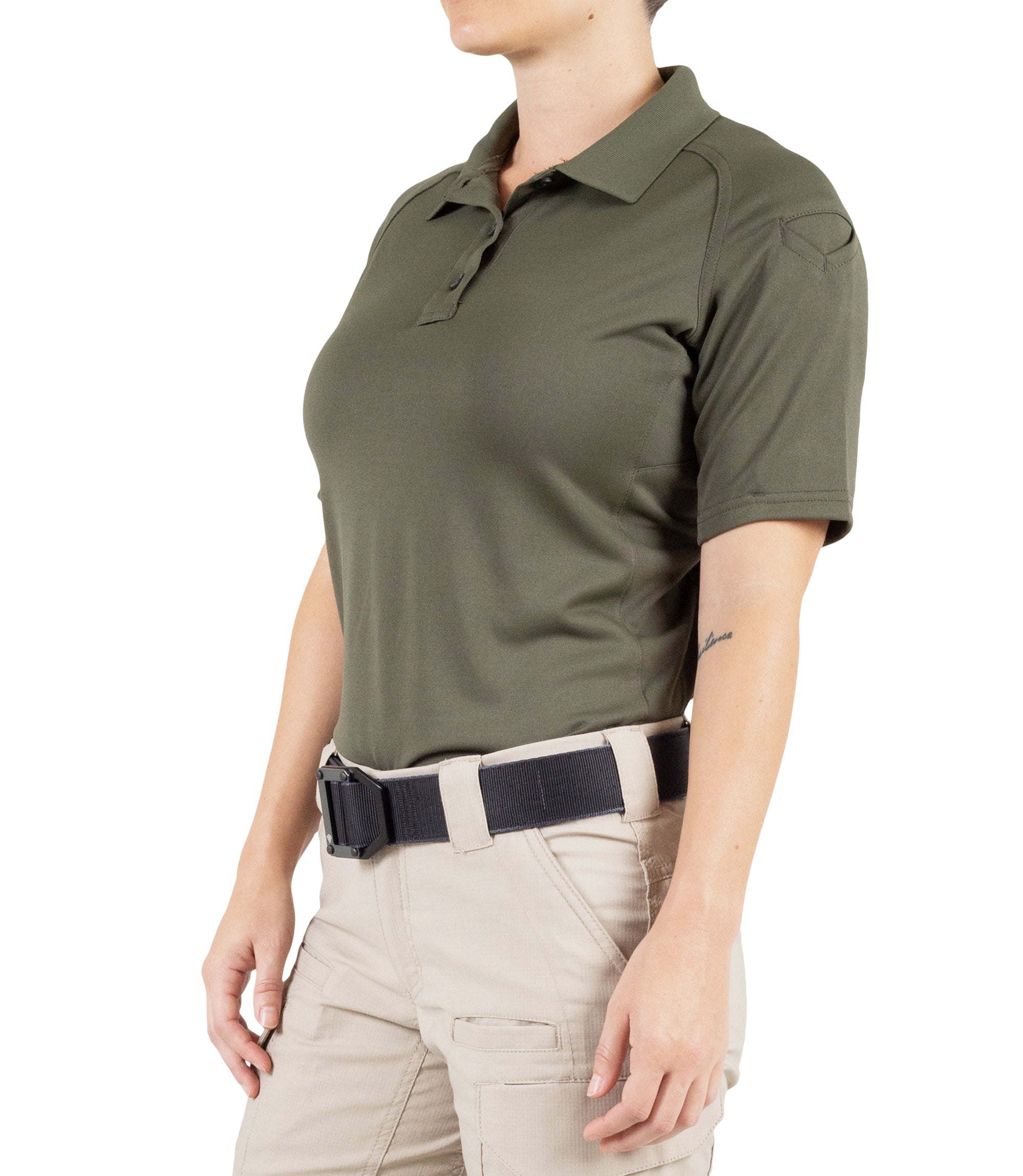 Side of Women's Performance Short Sleeve Polo in OD Green |color_od green