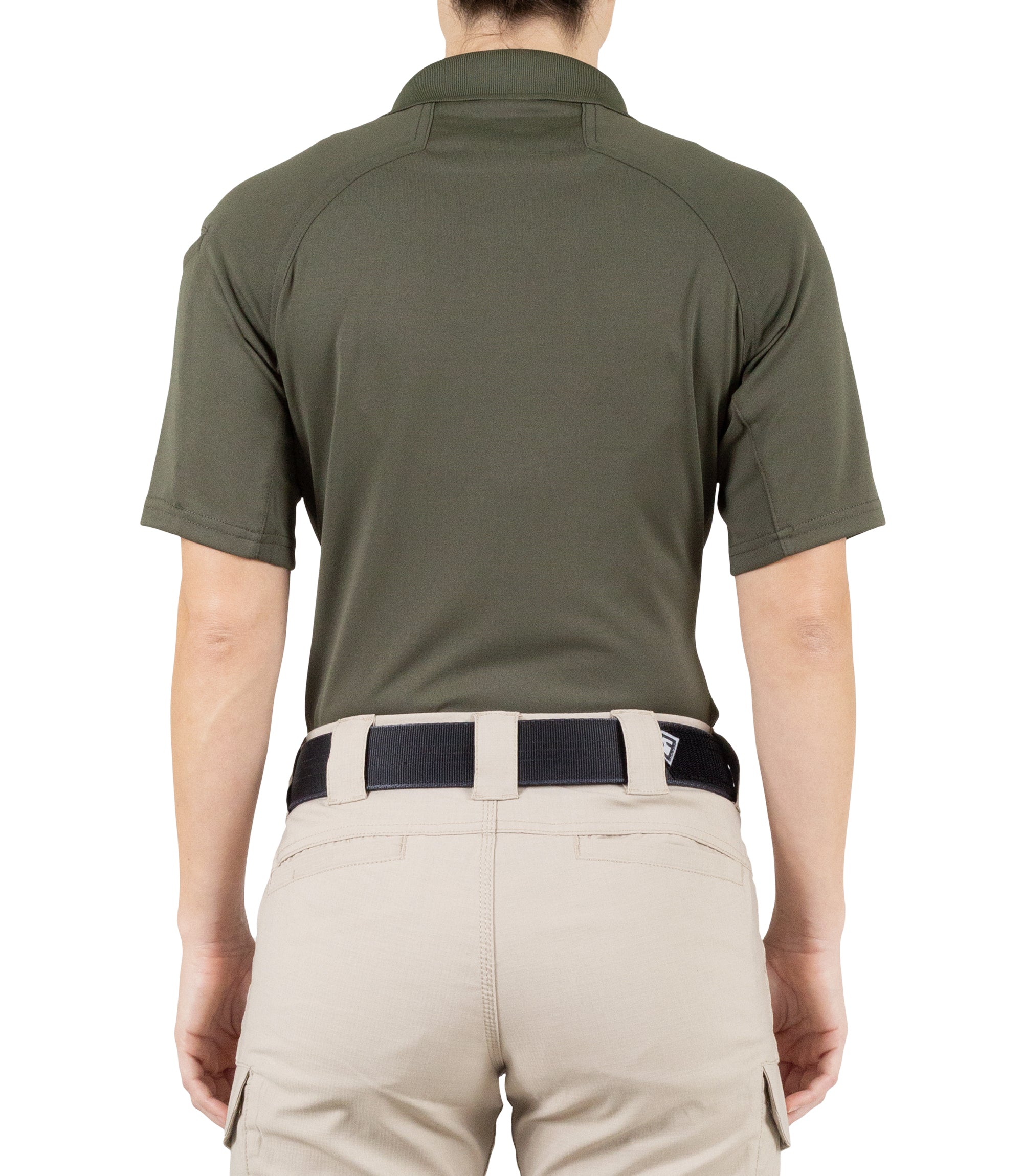 Back of Women's Performance Short Sleeve Polo in OD Green |color_od green