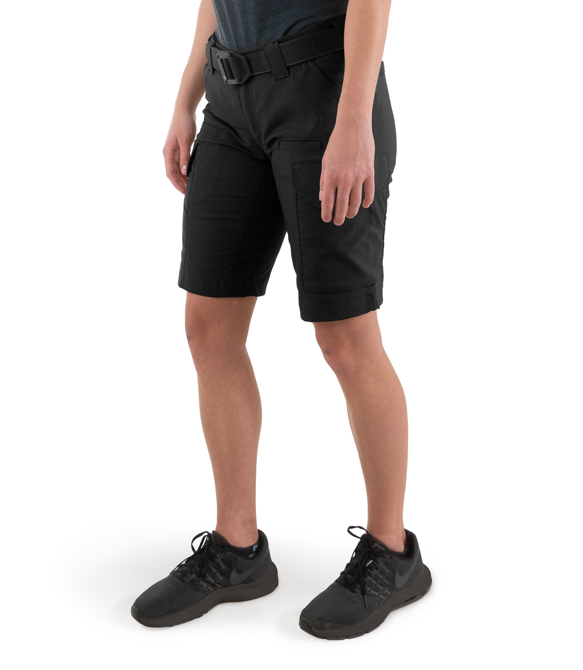 Left front side view of Women's V2 Tactical Short in Black|color_black