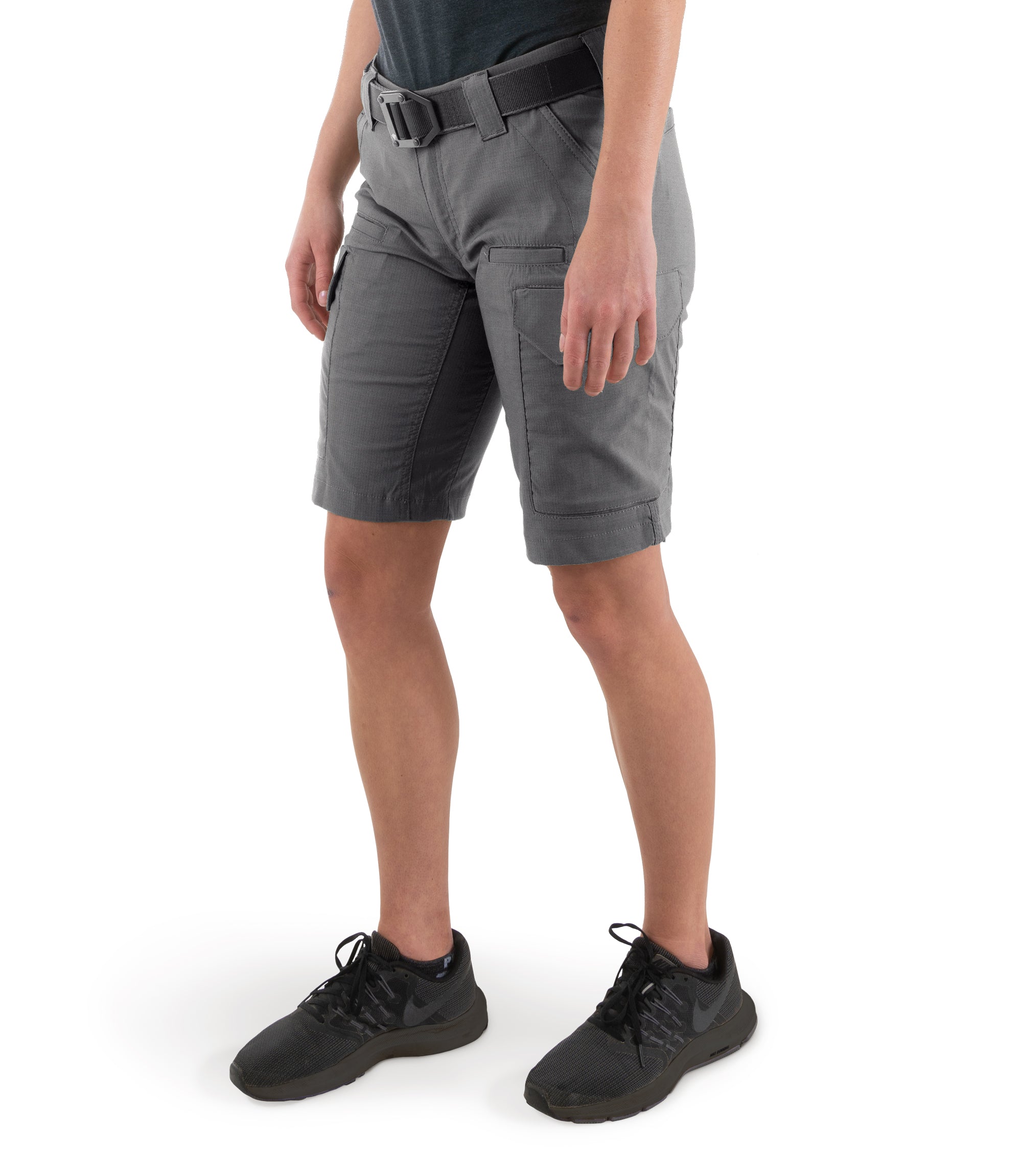 Left front side view of Women's V2 Tactical Short in Wolf Grey|color_wolf grey