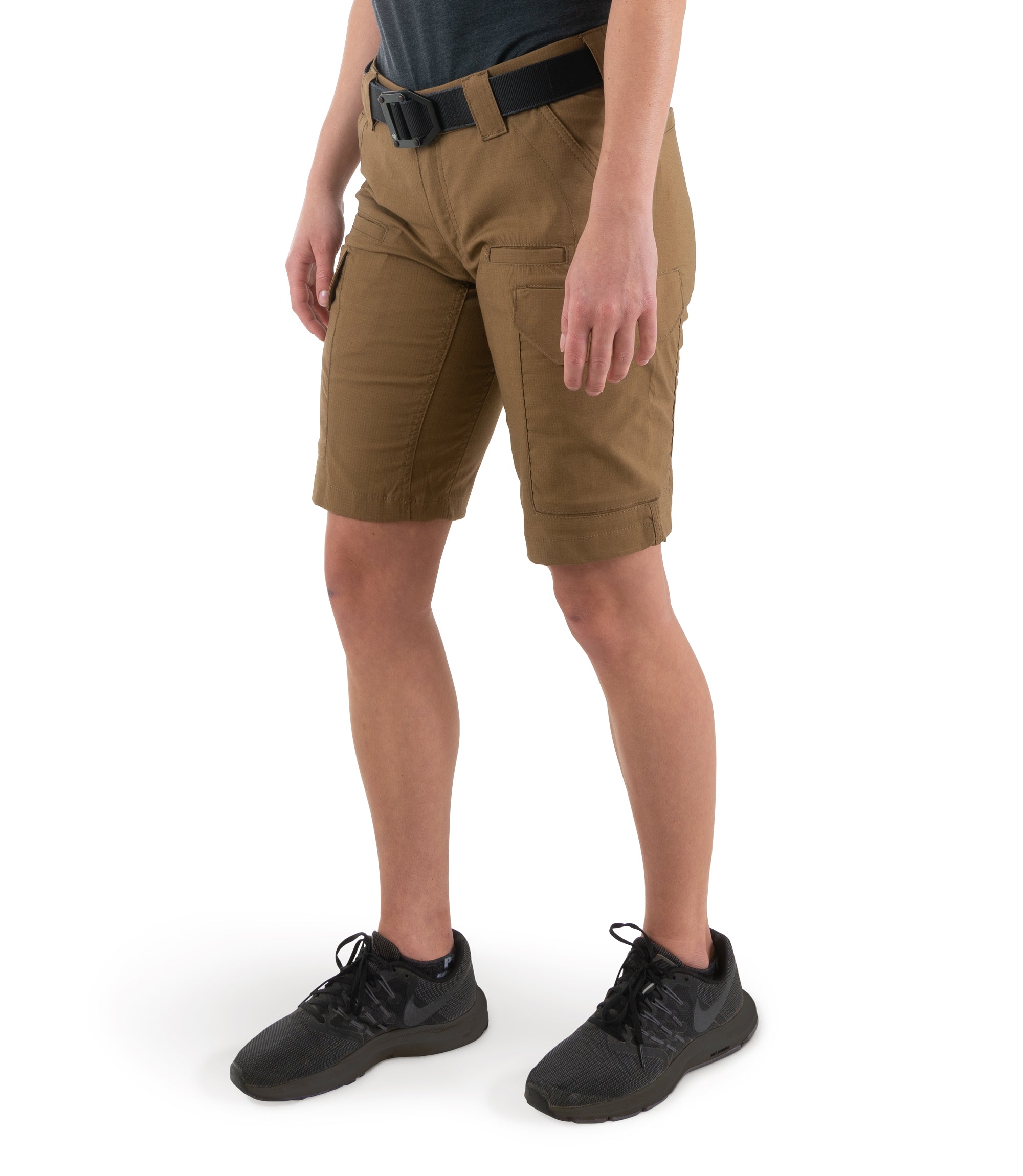 Left front side view of Women's V2 Tactical Short in Coyote Brown|color_coyote brown
