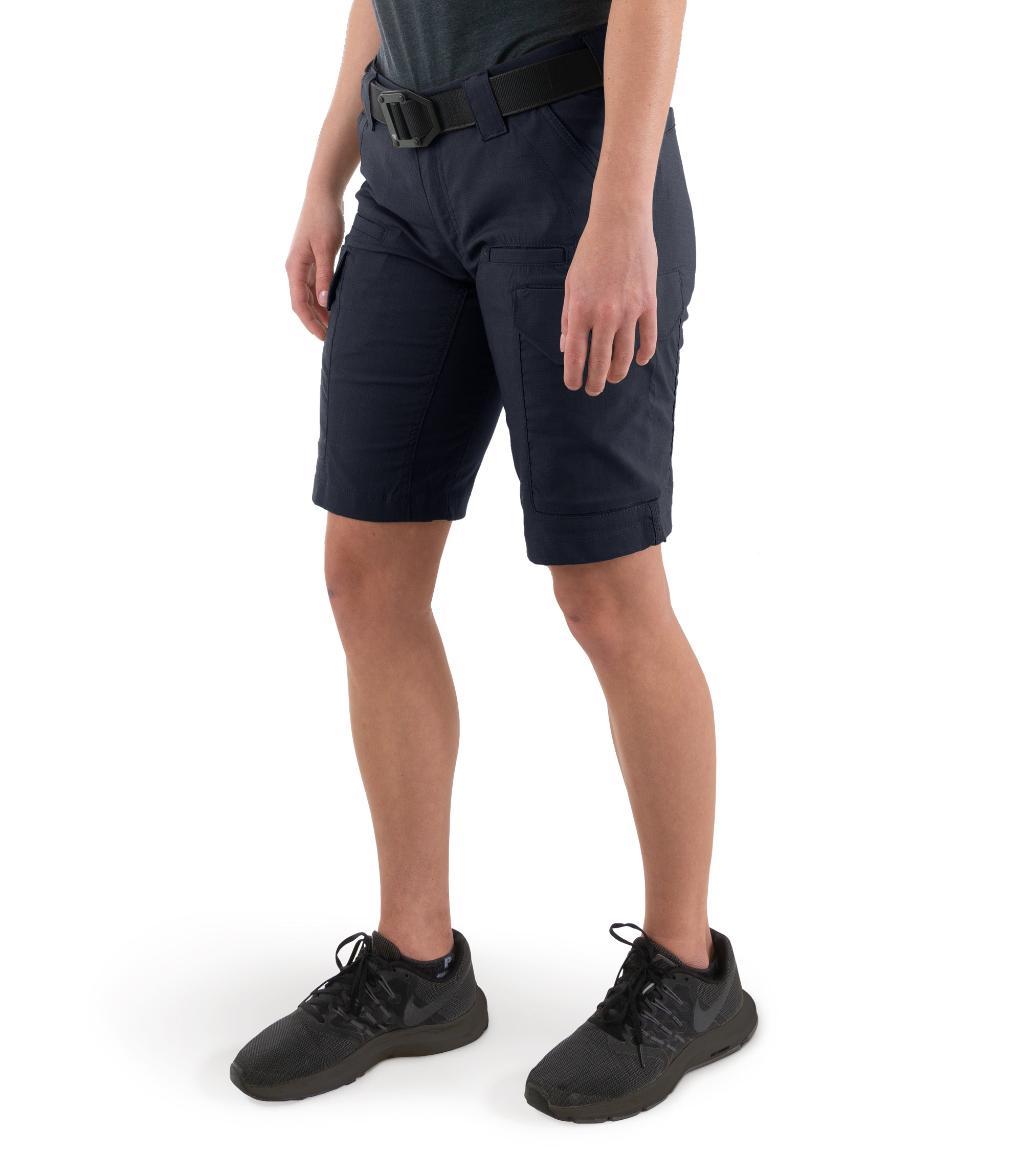 Left front side view of Women's V2 Tactical Short in Midnight Navy|color_midnight navy