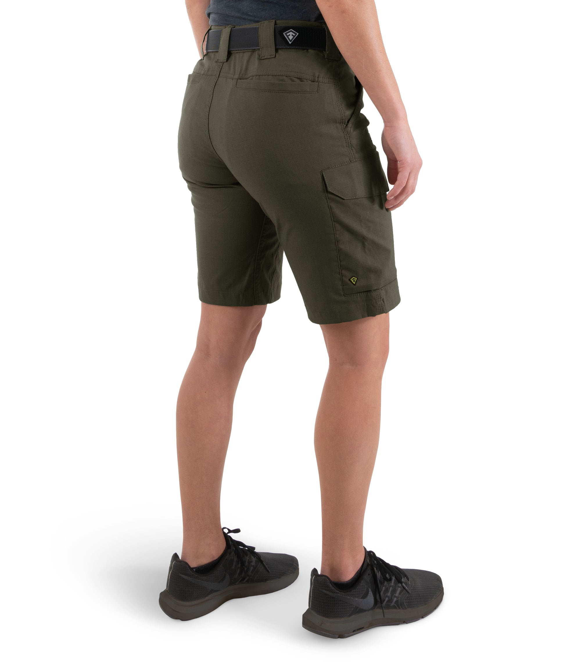 Right back side view of Women's V2 Tactical Short in OD Green|color_od green