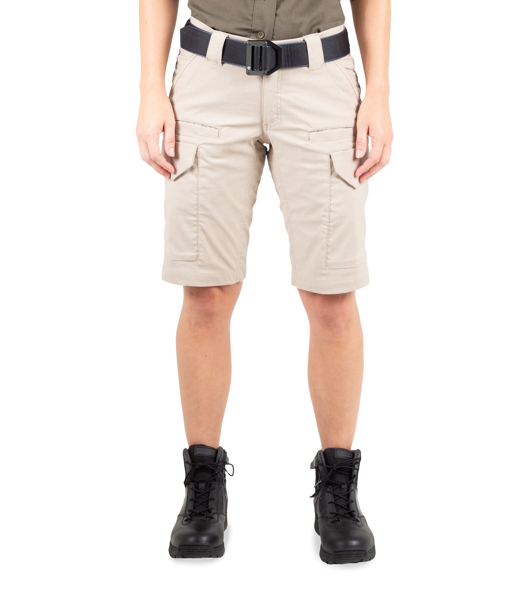 Front view of Women's V2 Tactical Short in Khaki|color_khaki