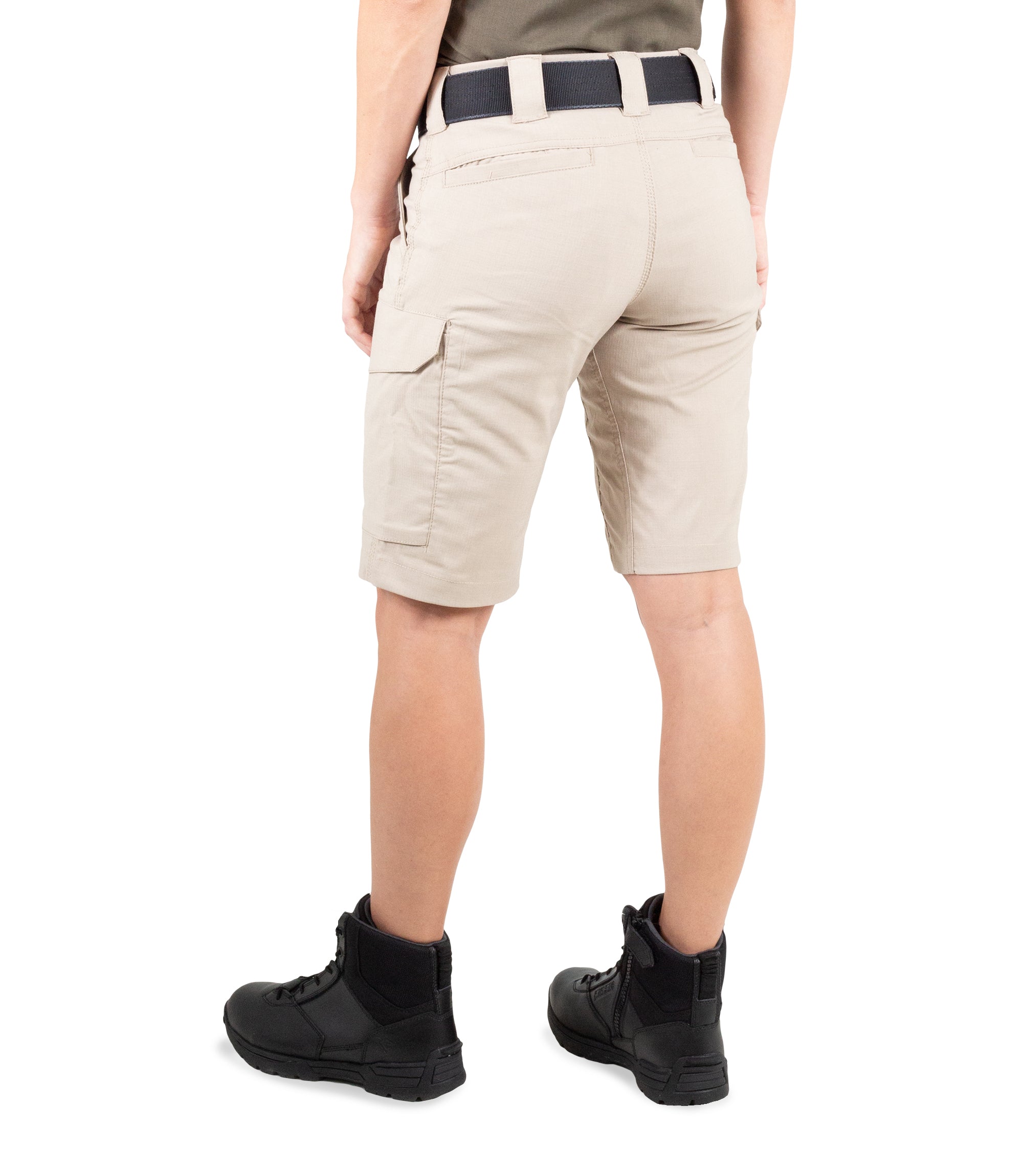 Left back side view of Women's V2 Tactical Short in Khaki|color_khaki