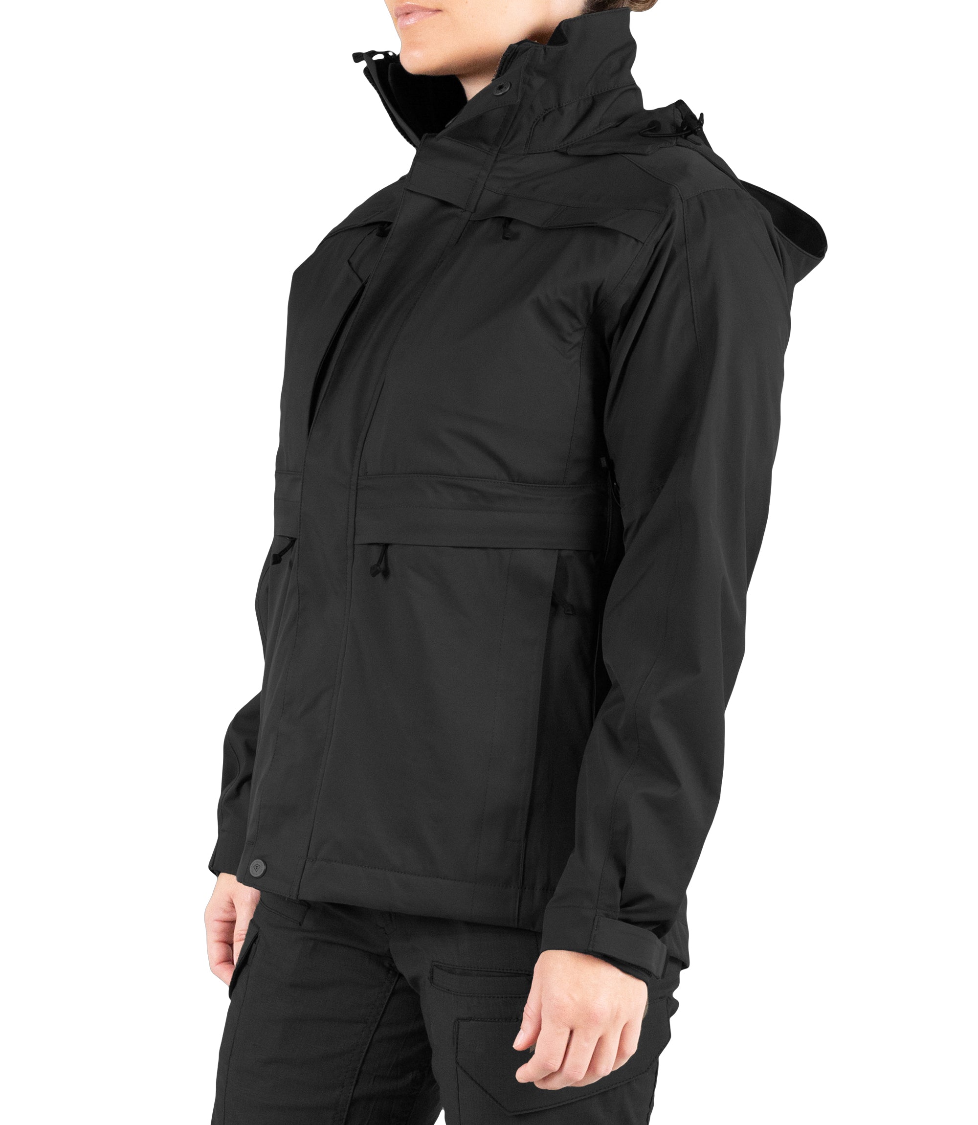 Left front side view of Women’s Tactix 3-In-1 System Parka in Black|color_black