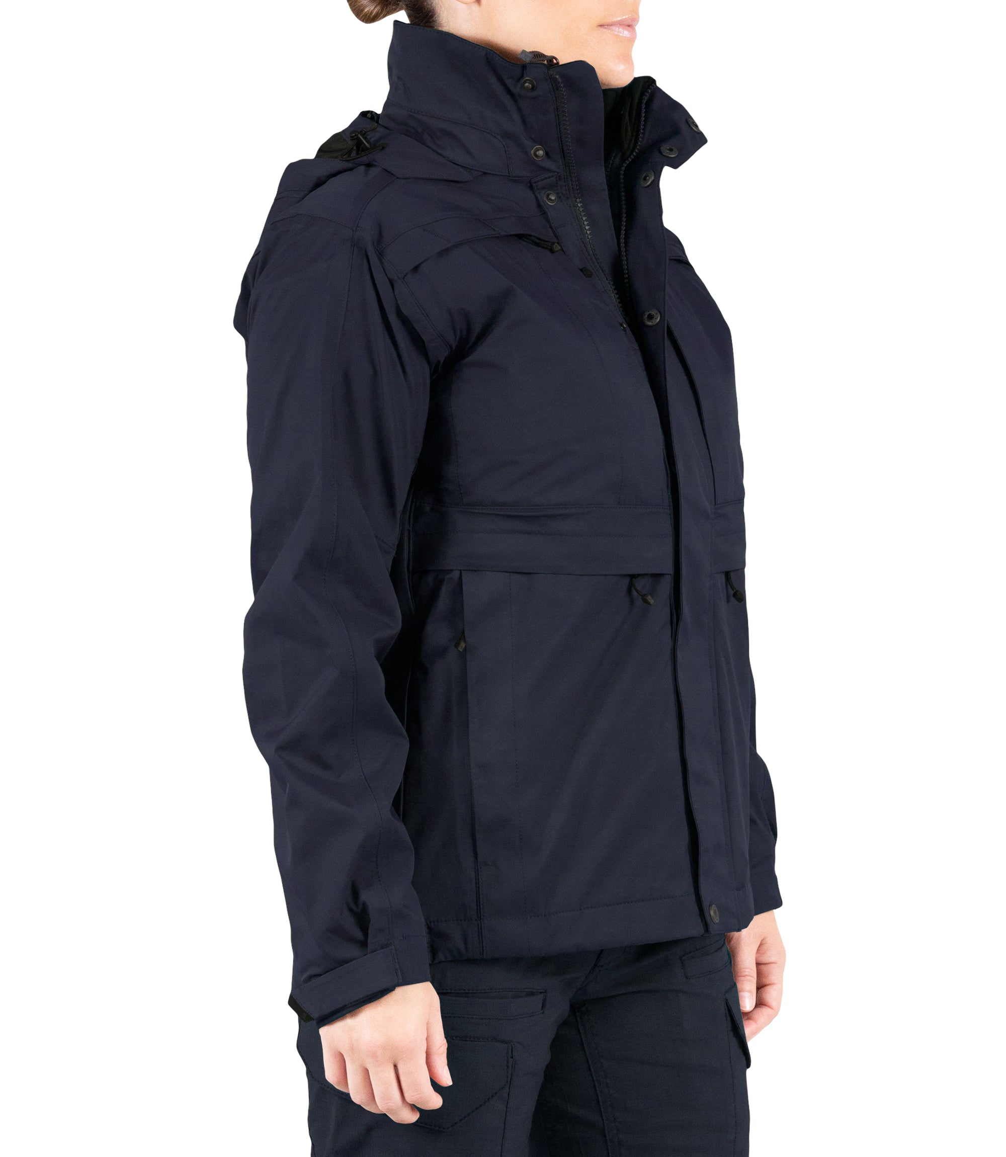 Right front side view of Women’s Tactix 3-In-1 System Parka in Midnight Navy|color_midnight navy