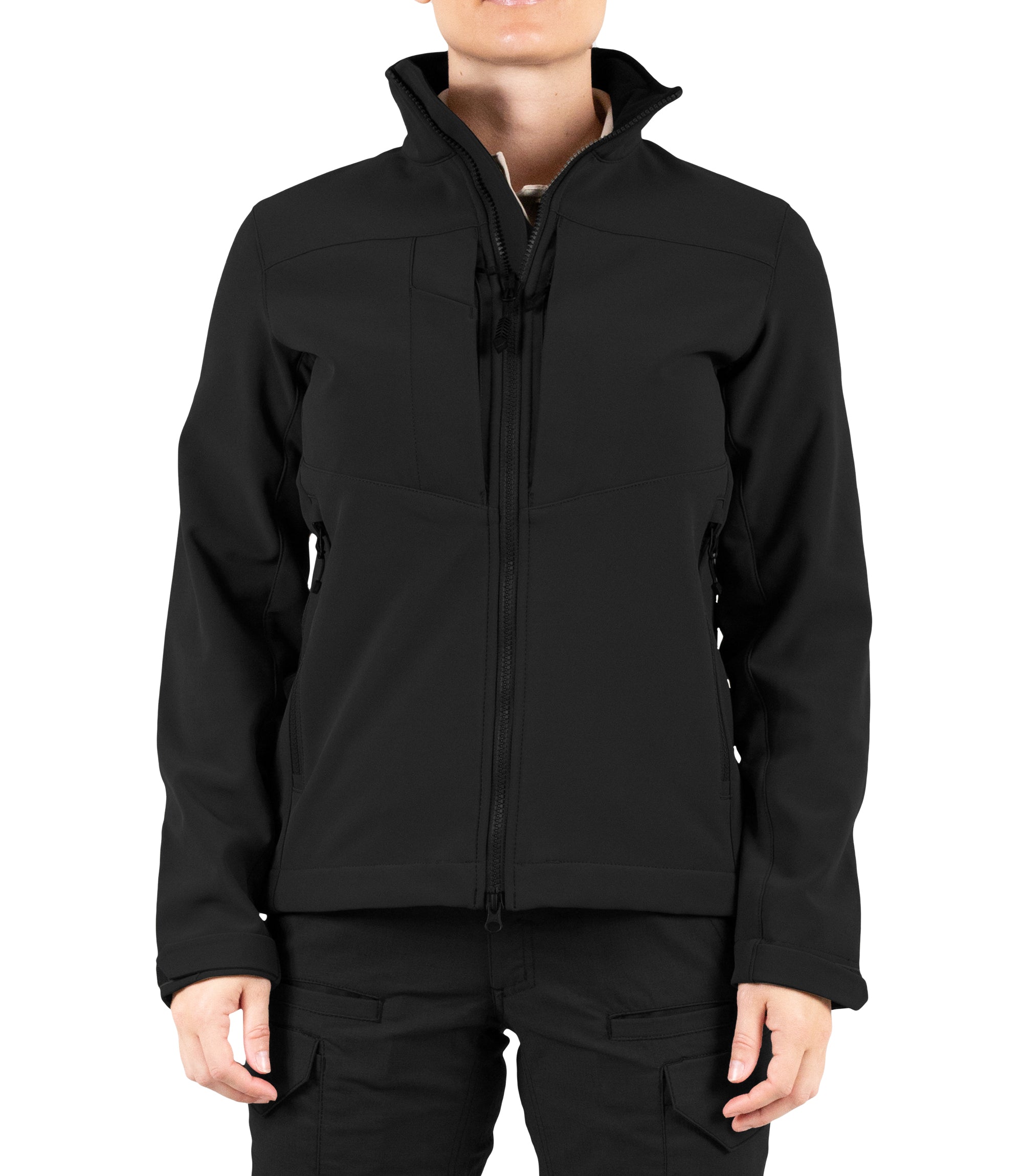 Front of Women’s Tactix Softshell Jacket in Black|color_black