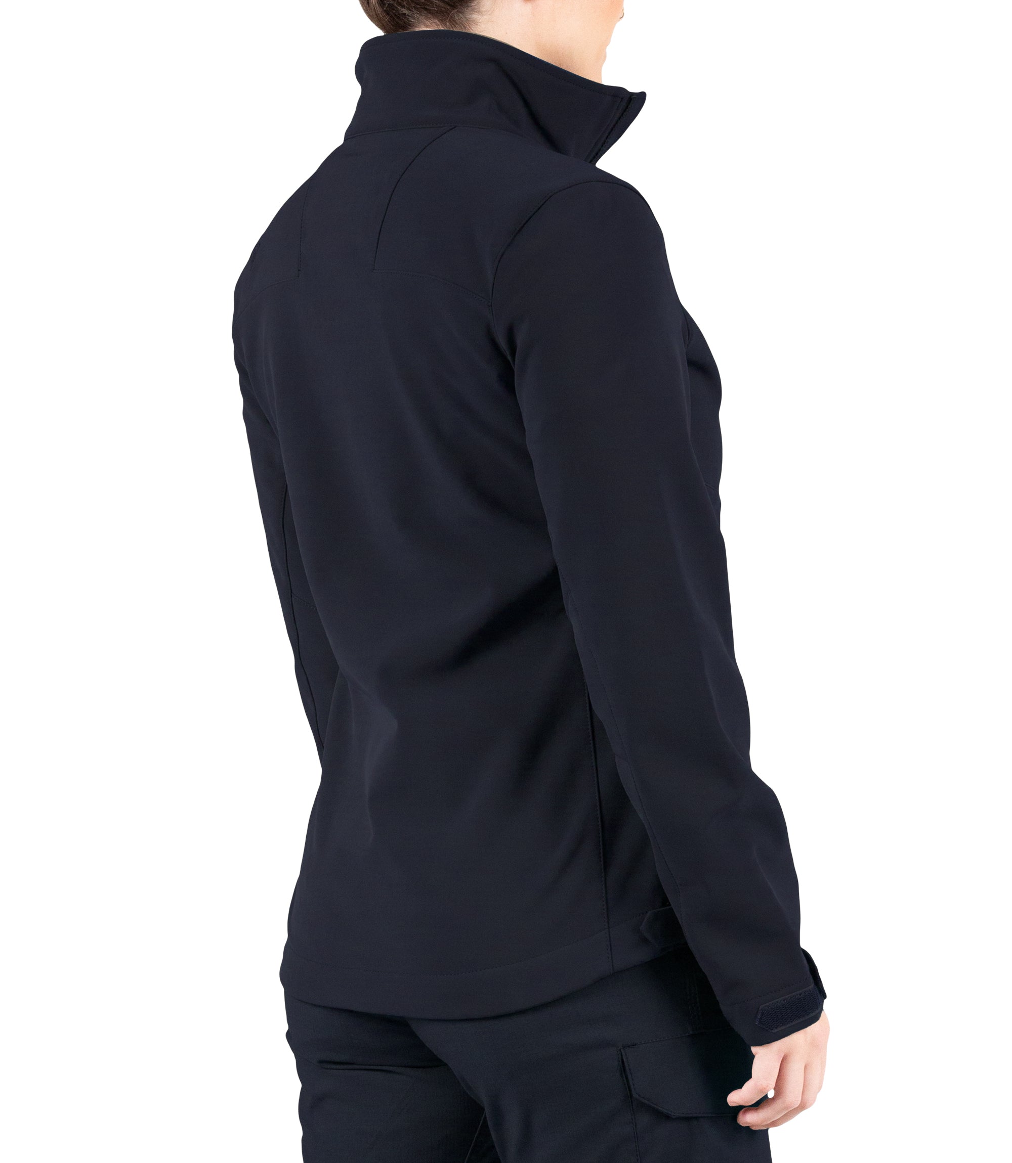 Right back side view of Women’s Tactix Softshell Jacket in Midnight Navy|color_midnight navy