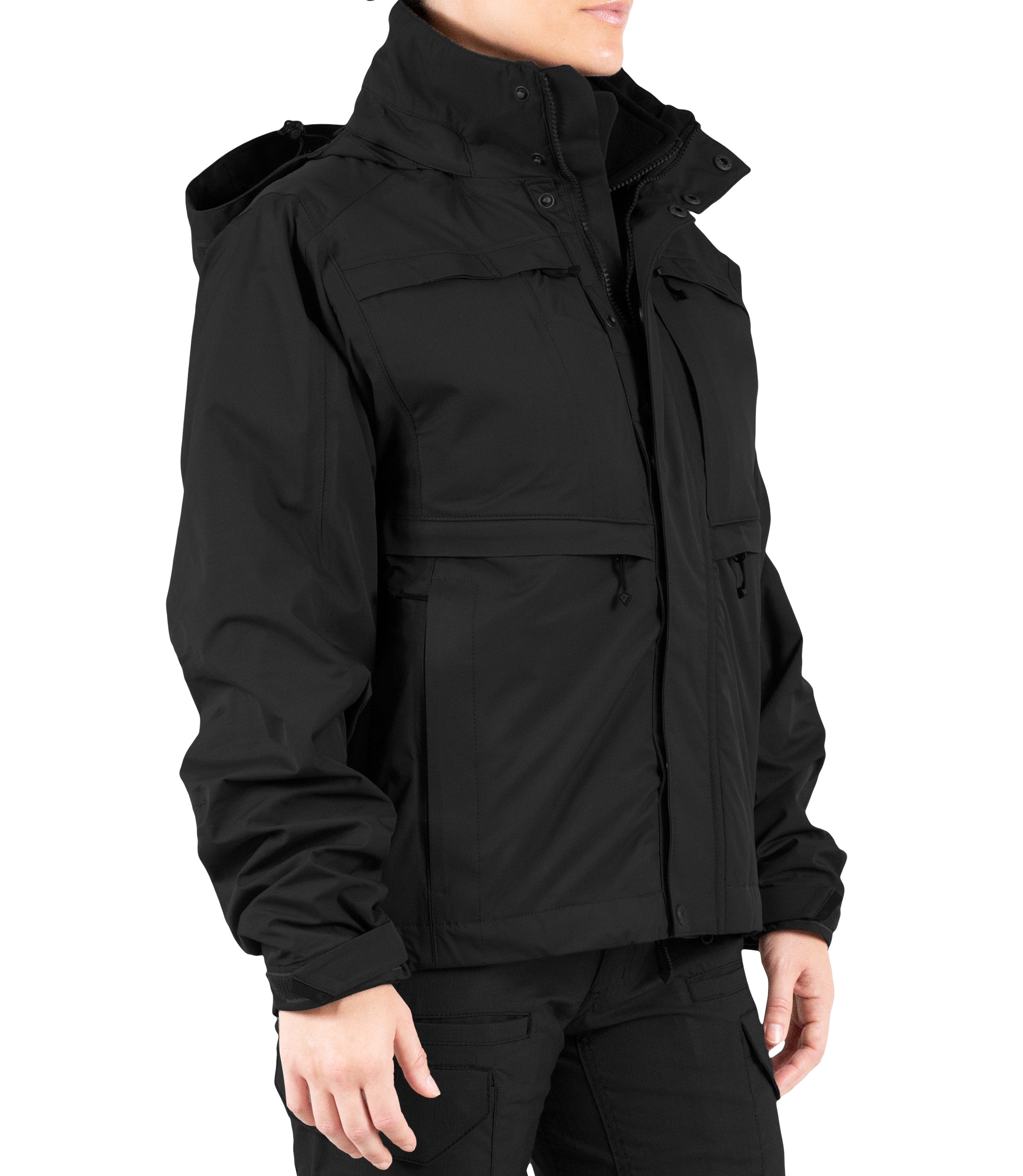 Right front side view of Women’s Tactix 3-In-1 System Jacket in Black|color_black