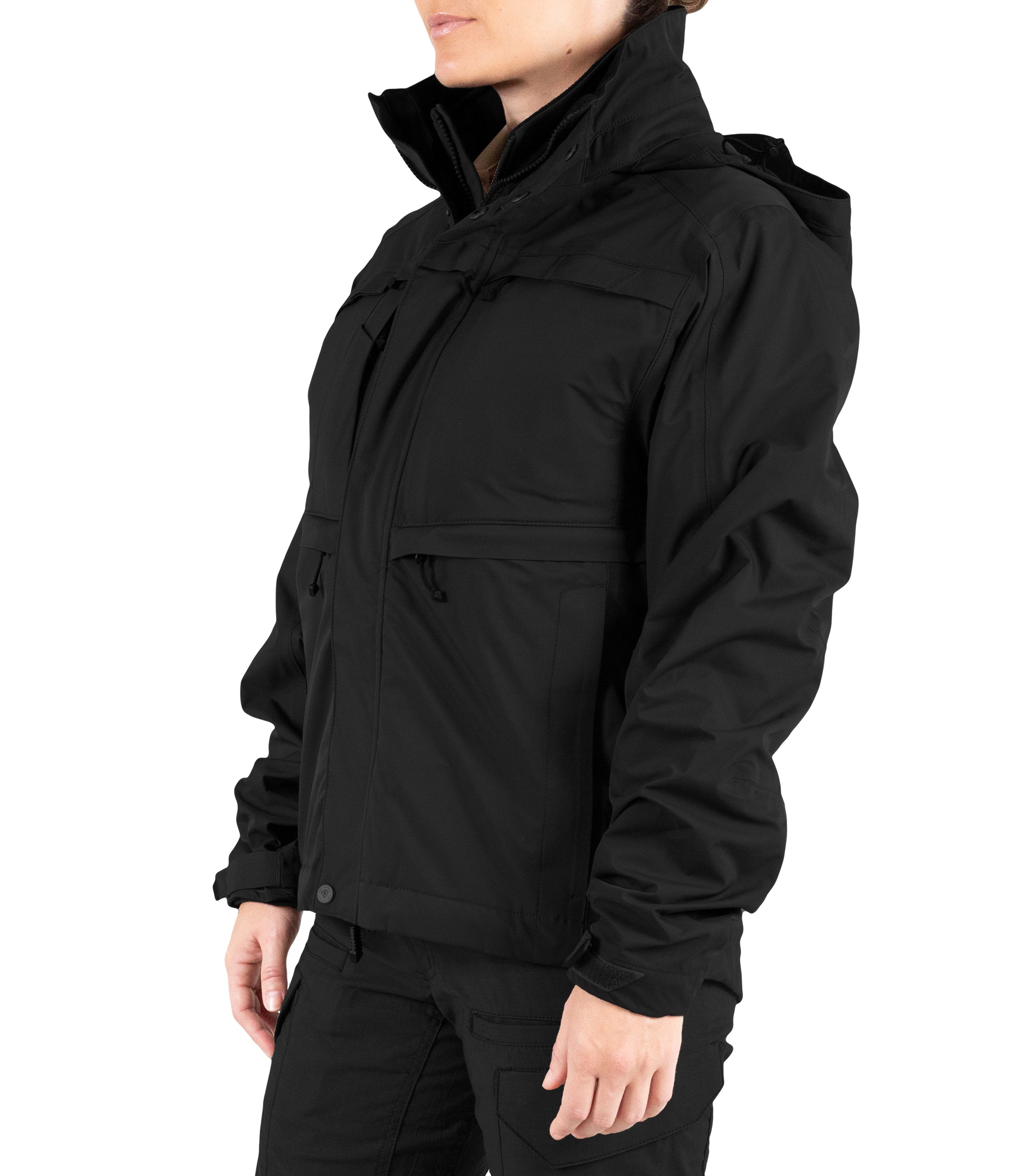 Left front side view of Women’s Tactix 3-In-1 System Jacket in Black|color_black
