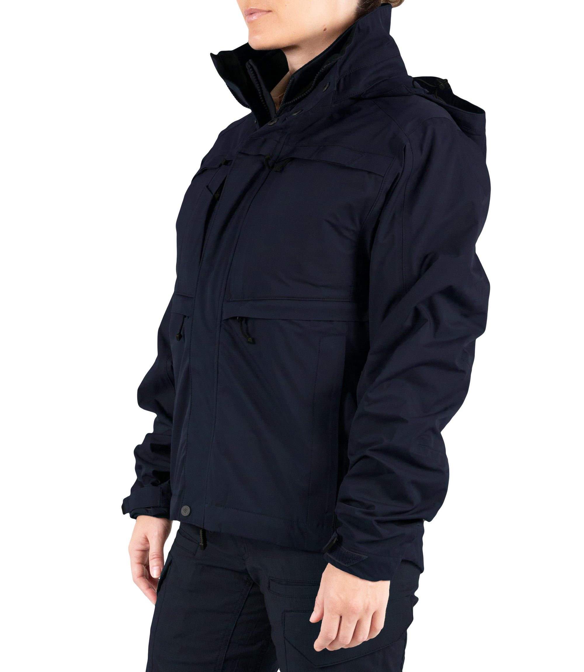 Left ftont side view of Women’s Tactix 3-In-1 System Jacket in Midnight Navy|color_midnight navy