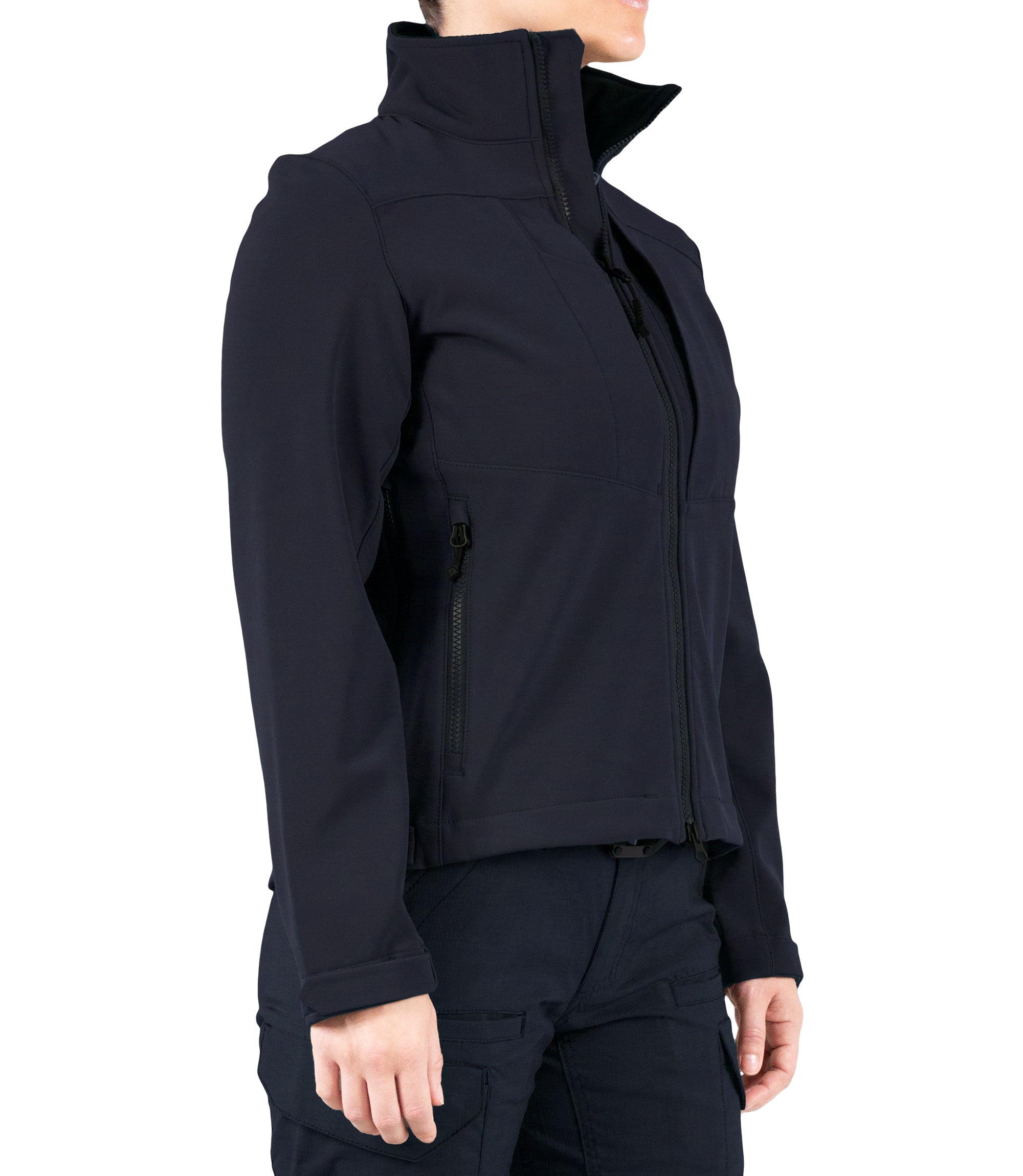 Right front side of Women’s Tactix Softshell Jacket in Midnight Navy|color_midnight navy