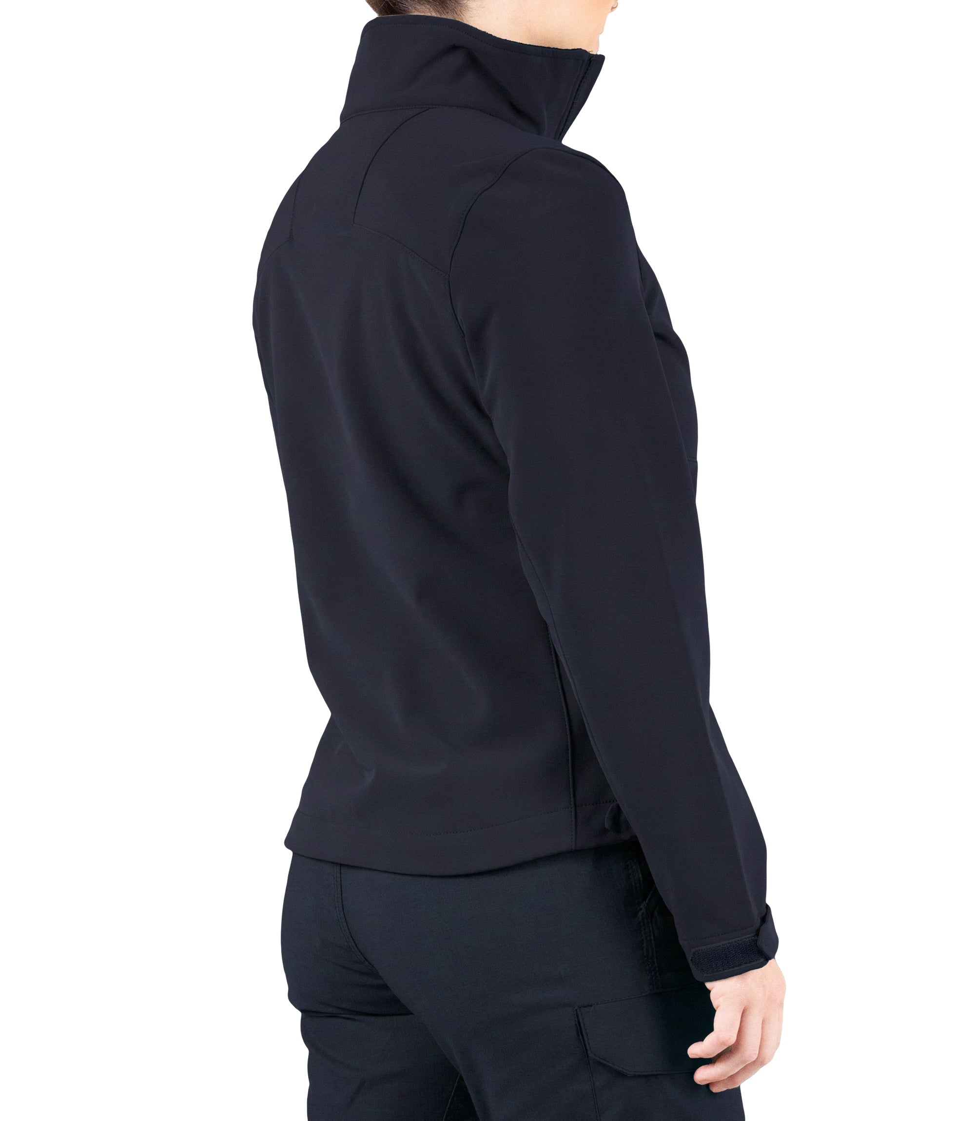 Right back side of Women’s Tactix Softshell Jacket in Midnight Navy|color_midnight navy