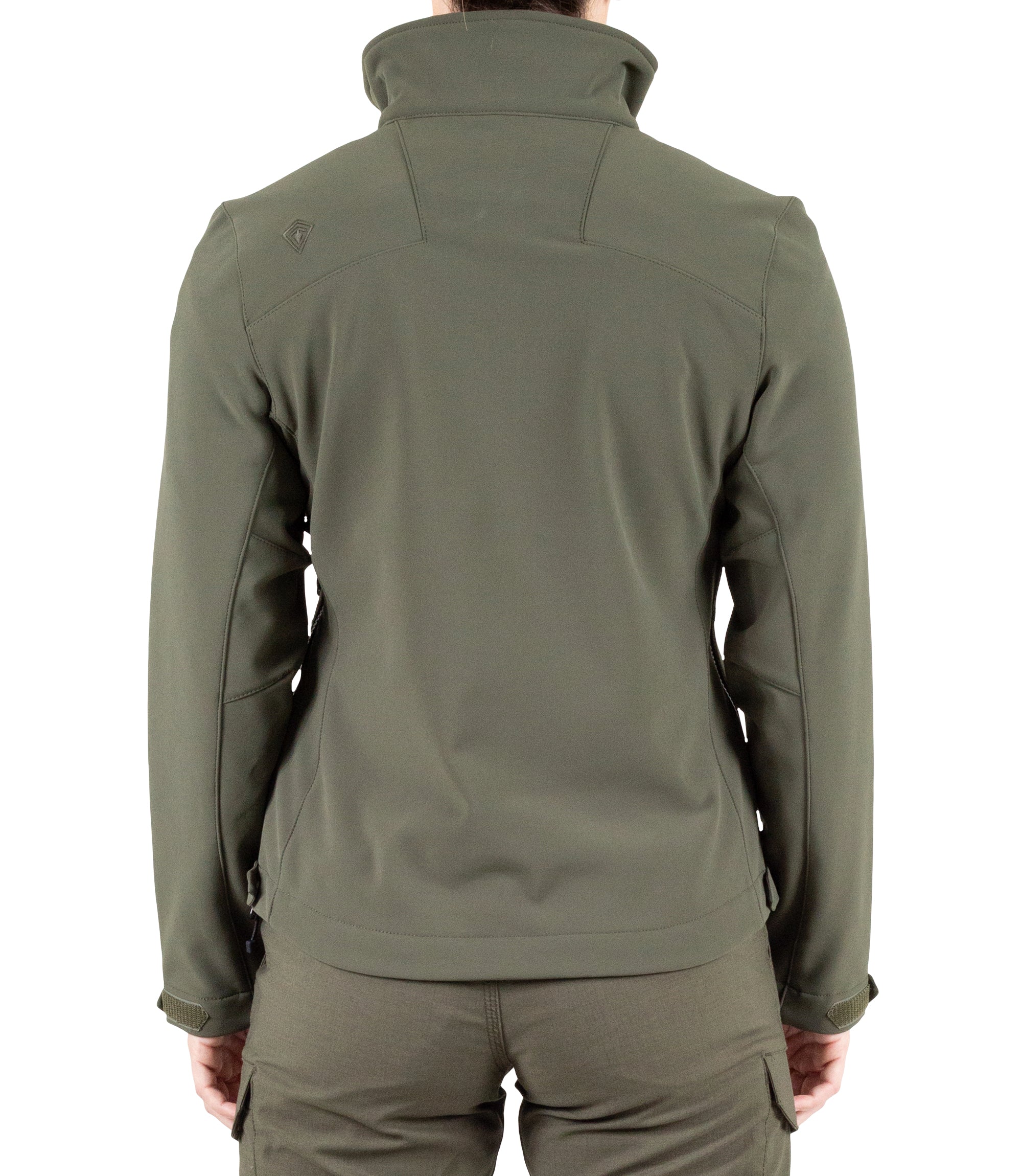 Back side view of Women’s Tactix Softshell Jacket in OD Green|color_od green