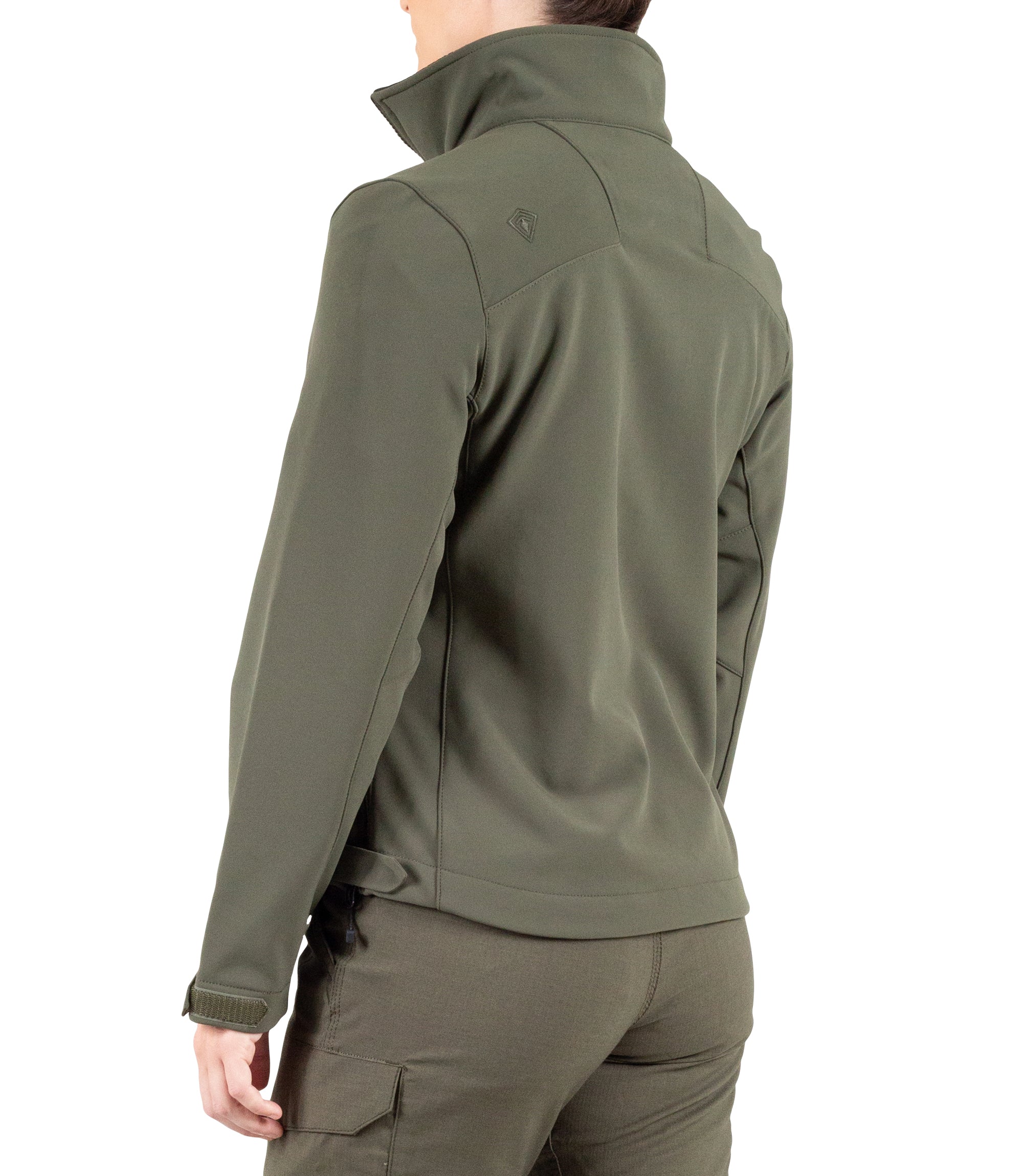 Left back side view of Women’s Tactix Softshell Jacket in OD Green|color_od green