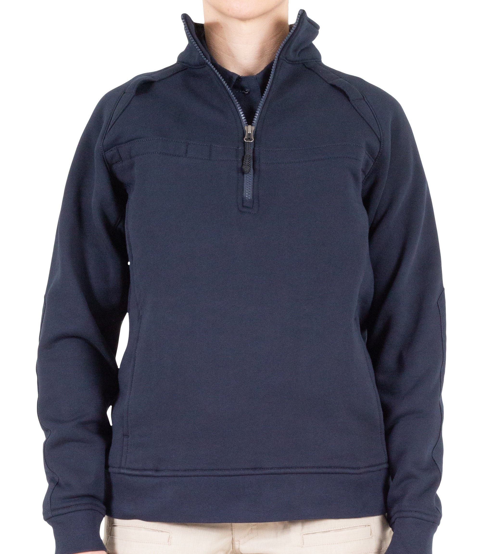 Front of Women’s Cotton Job Shirt Quarter Zip in Midnight Navy|color_midnight navy