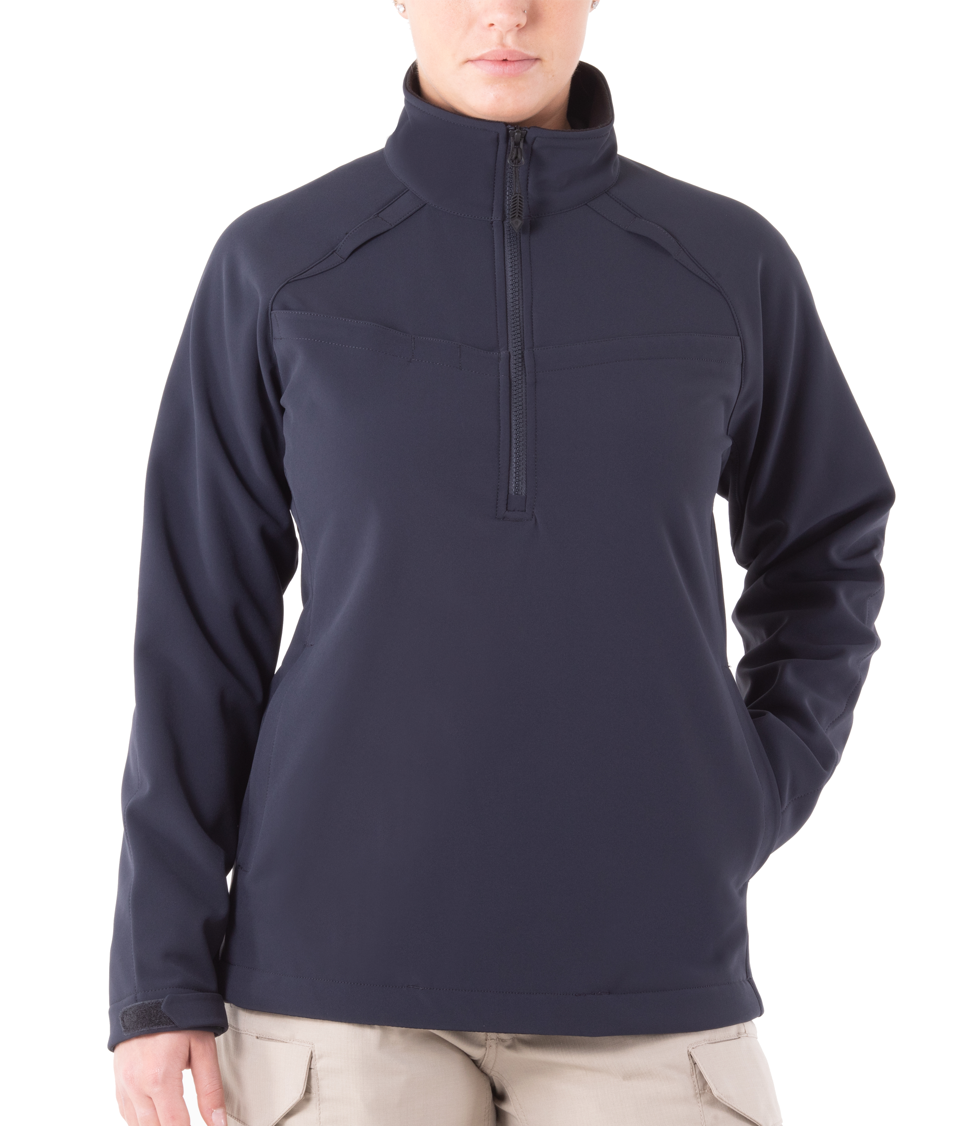 Front of Women's Tactix Softshell Pullover in Midnight Navy|color_midnight navy