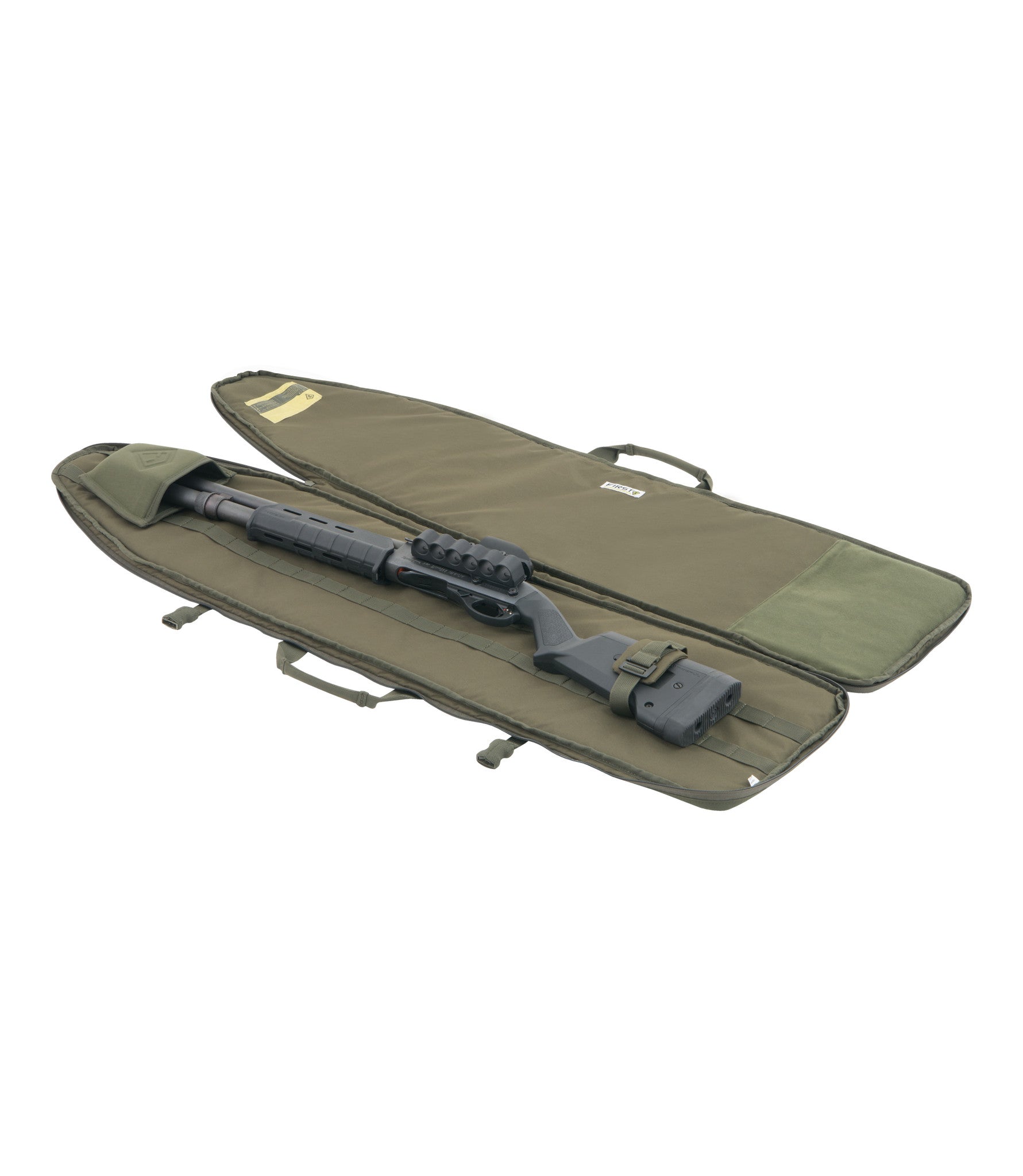 Rifle Sleeve 42 Inch in OD Green Open with Gun |color_od green