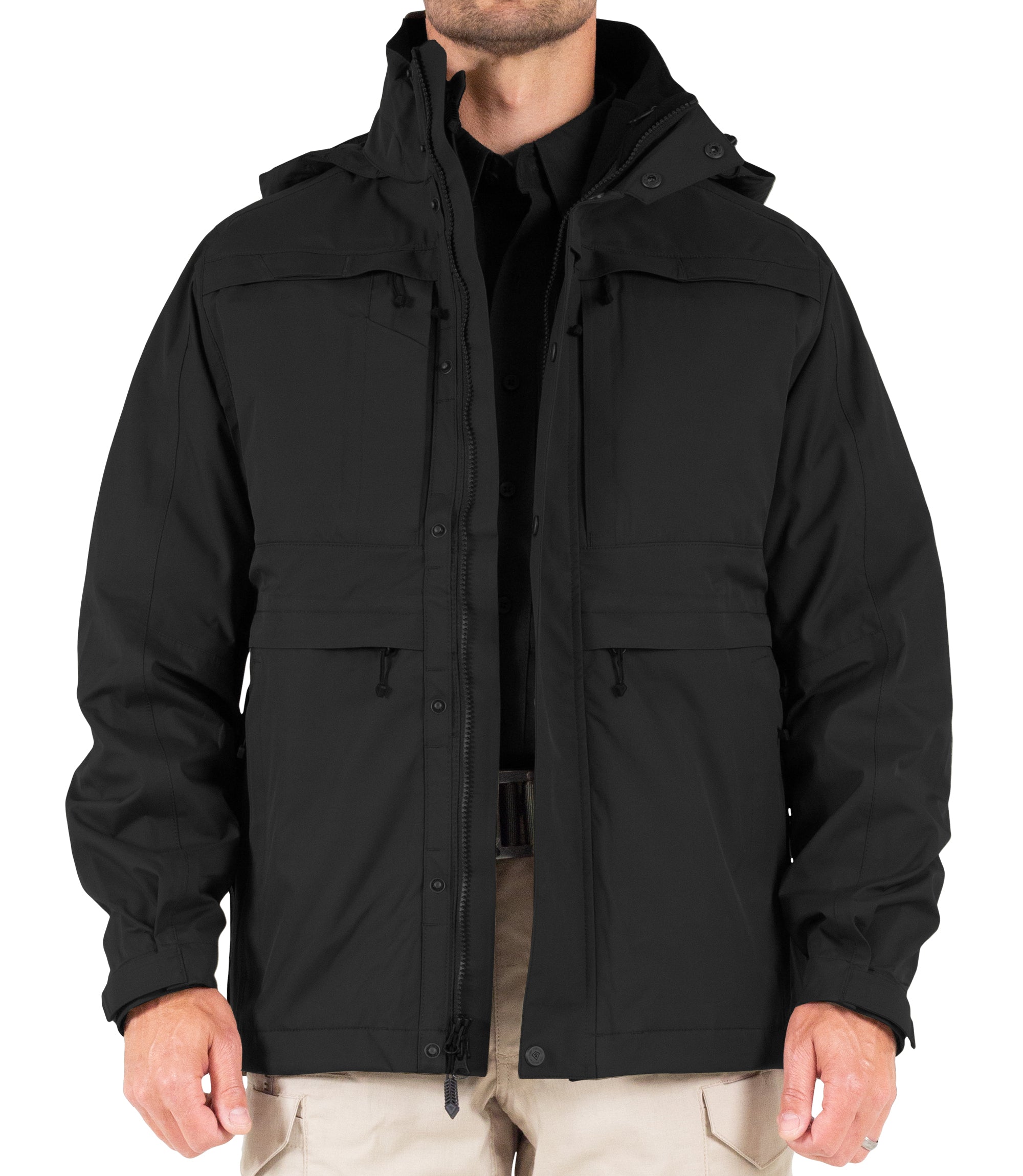 Front View of Men’s Tactix System Parka in Black |color_black