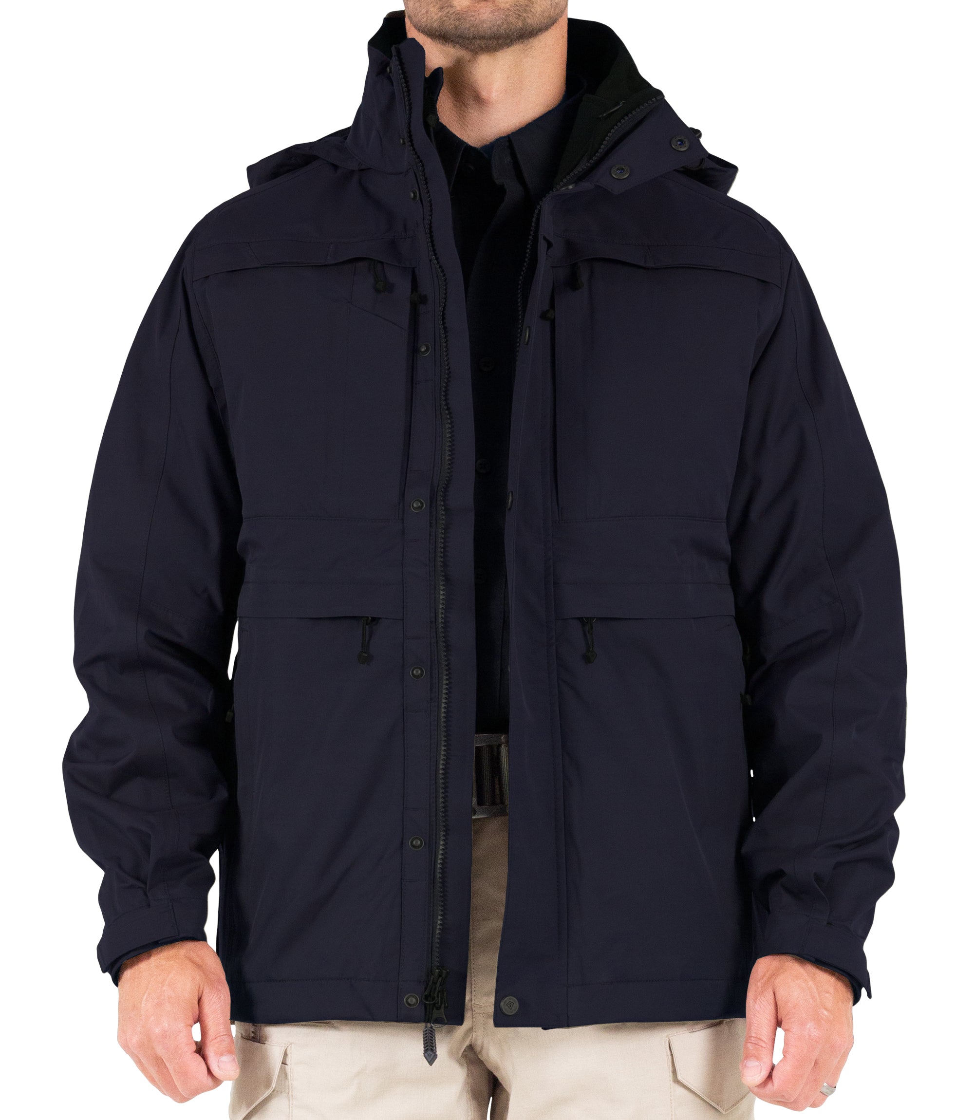 Front of Men’s Tactix System Parka in Midnight Navy Unzipped  |color_midnight navy