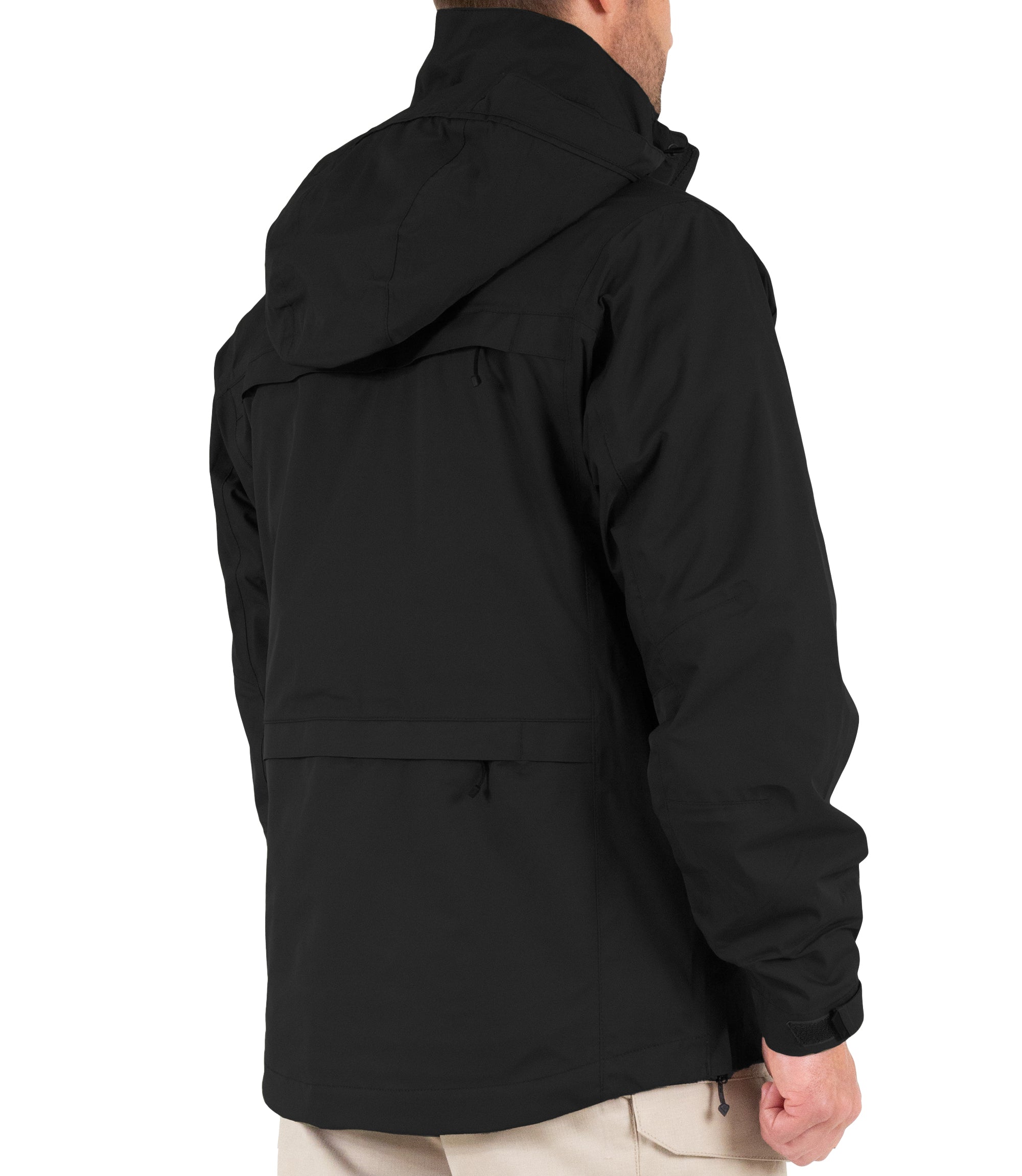Side Back View of Men’s Tactix System Parka in Black |color_black