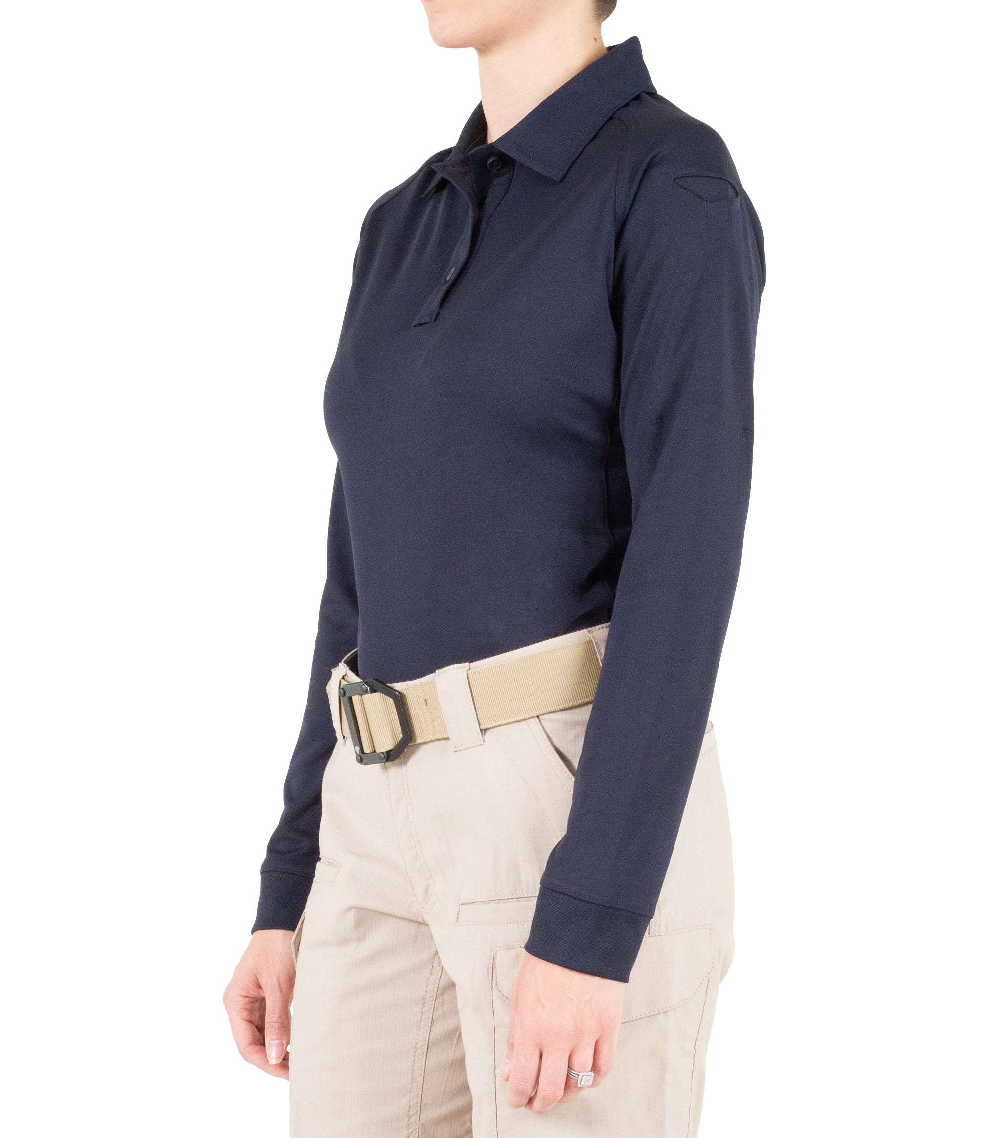 Side of Women's Performance Long Sleeve Polo in Midnight Navy |color_midnight navy