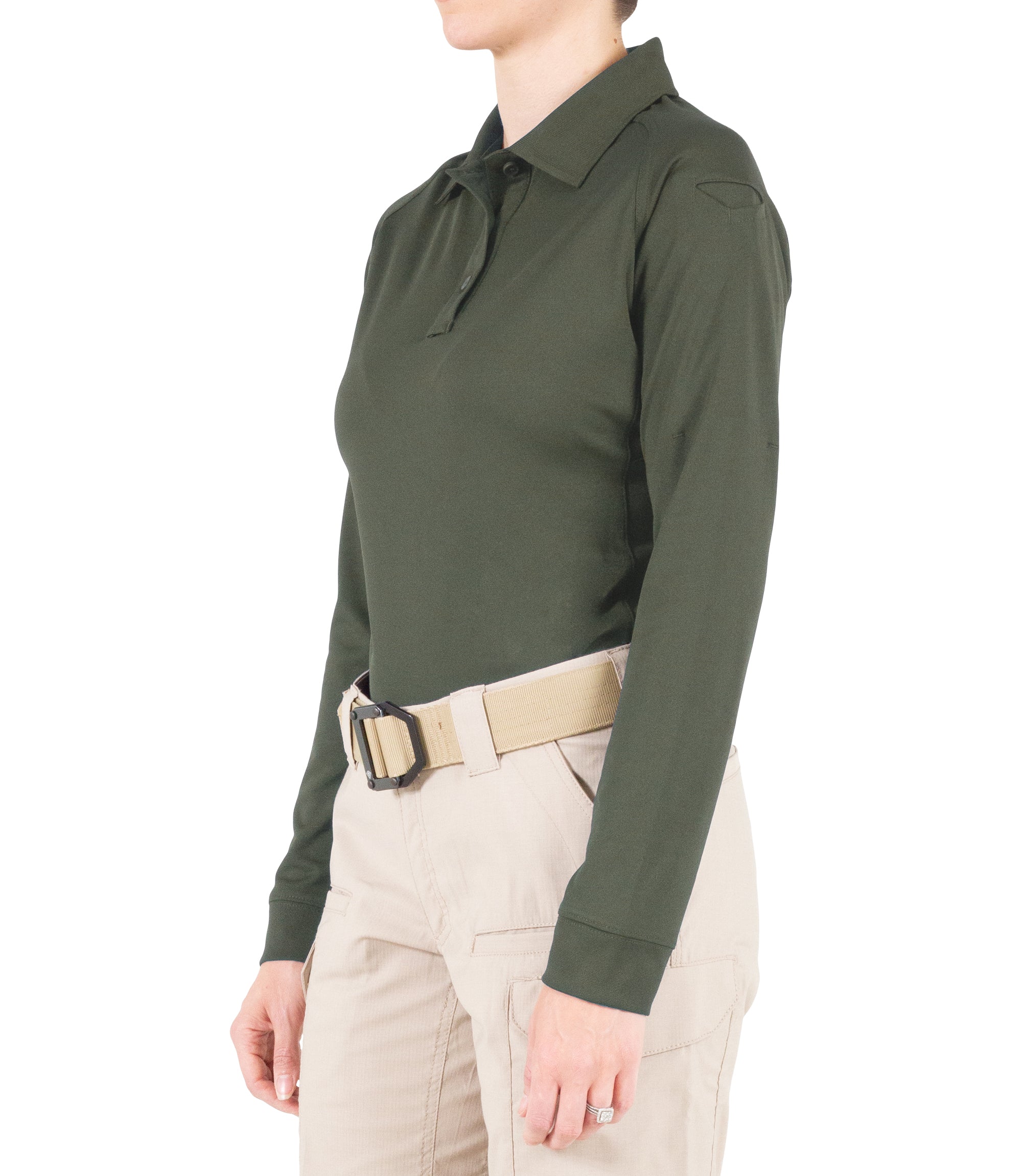 Side of Women's Performance Long Sleeve Polo in OD Green |color_od green