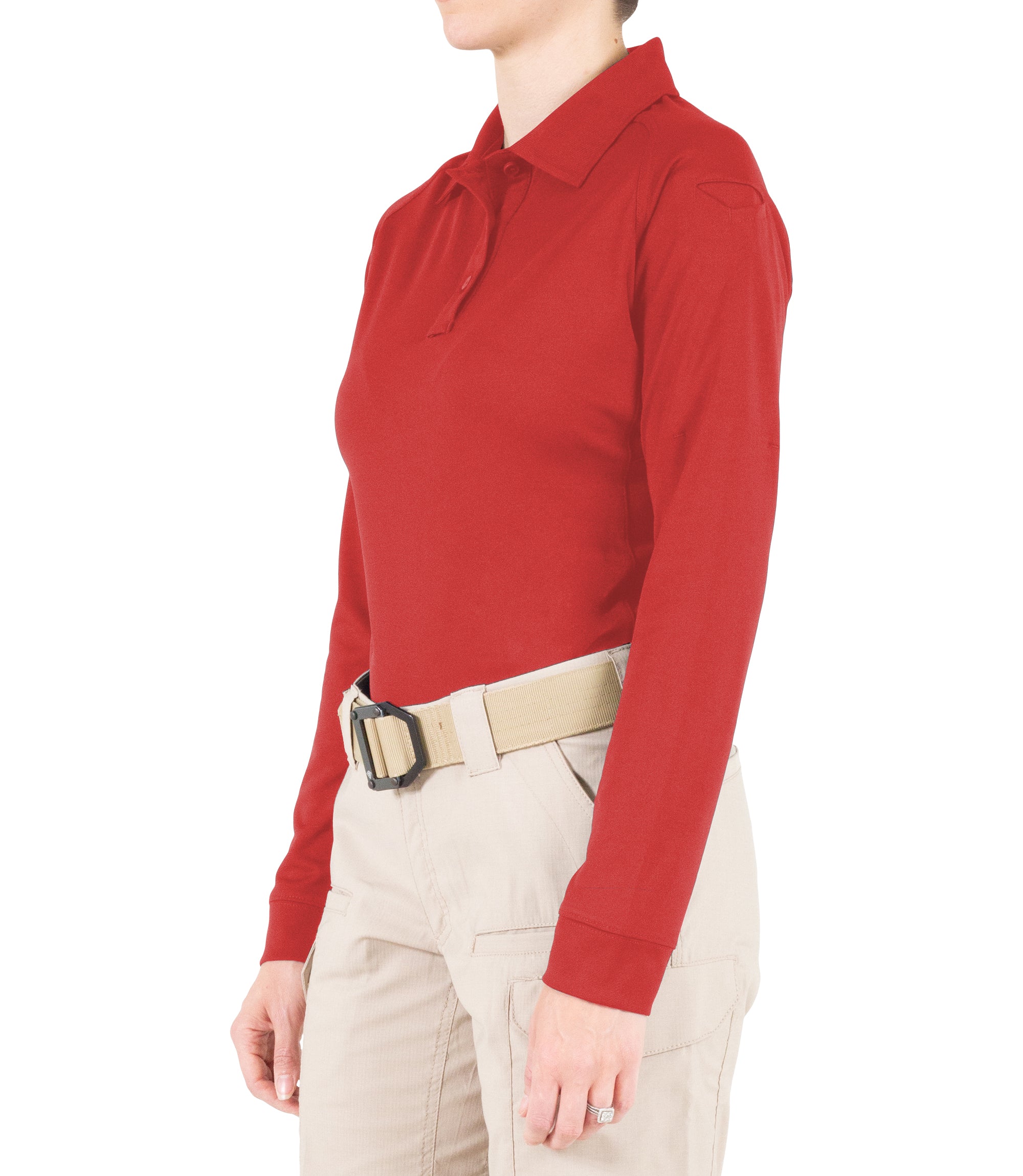 Side of Women's Performance Long Sleeve Polo in Red |color_red