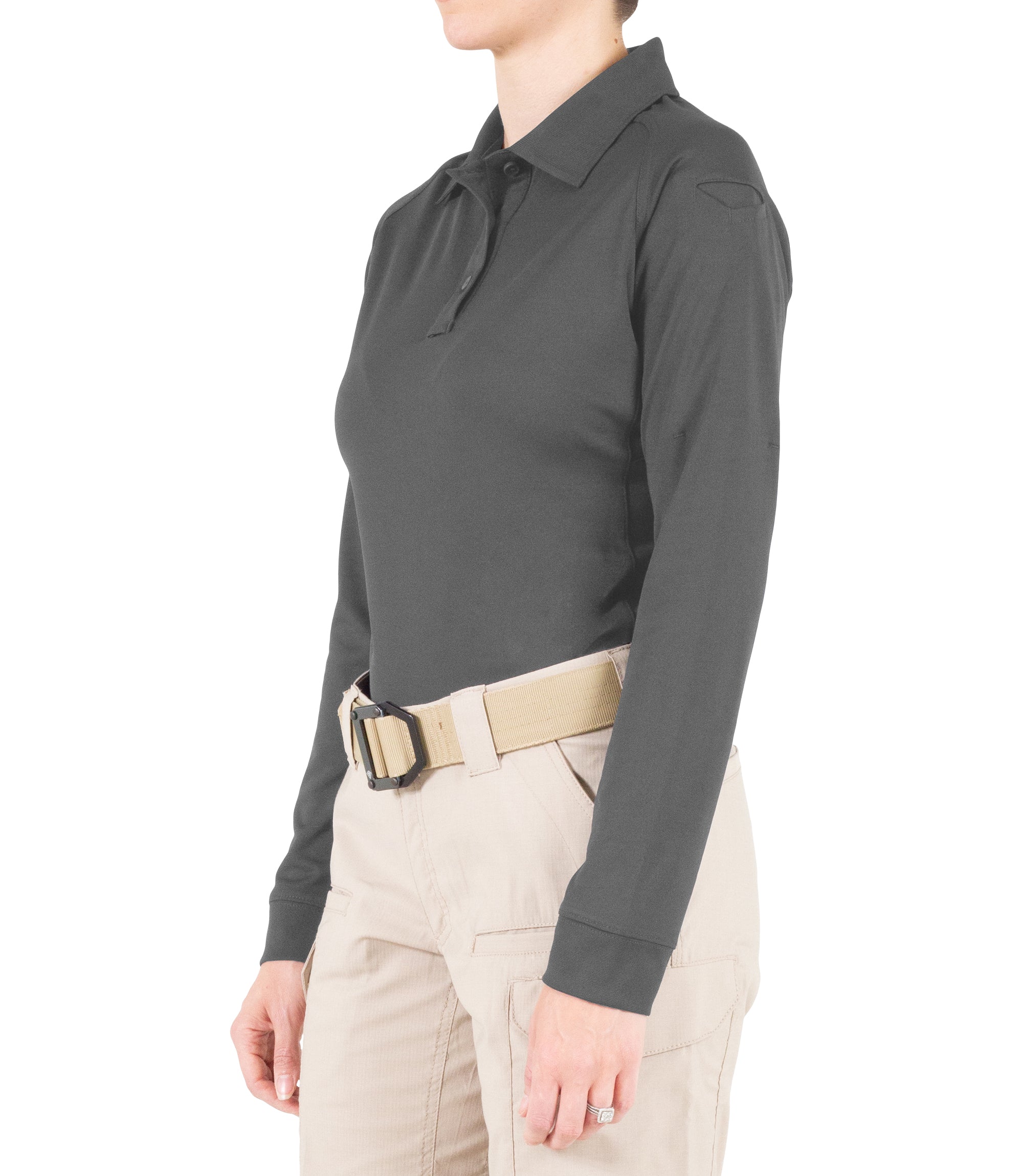 Side of Women's Performance Long Sleeve Polo in Wolf Grey |color_wolf grey