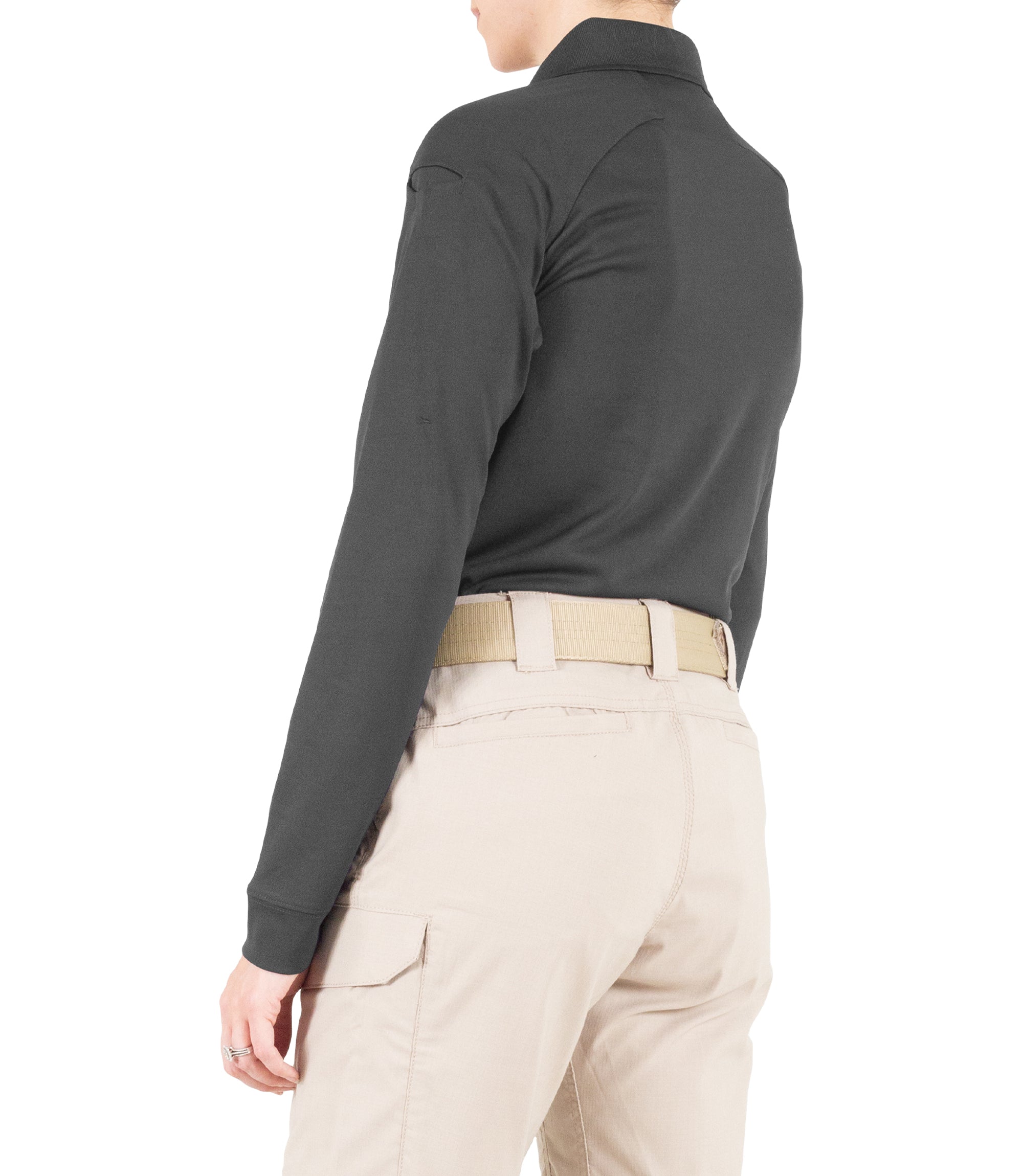 Side of Women's Performance Long Sleeve Polo in Asphalt |color_asphalt