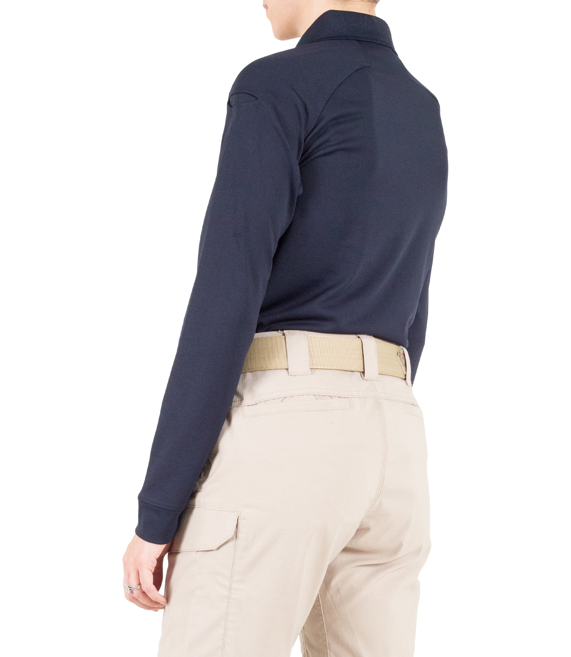 Side of Women's Performance Long Sleeve Polo in Midnight Navy |color_midnight navy