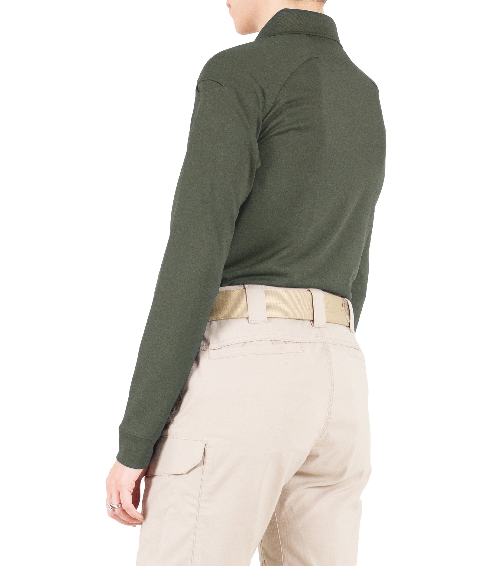 Side of Women's Performance Long Sleeve Polo in OD Green |color_od green