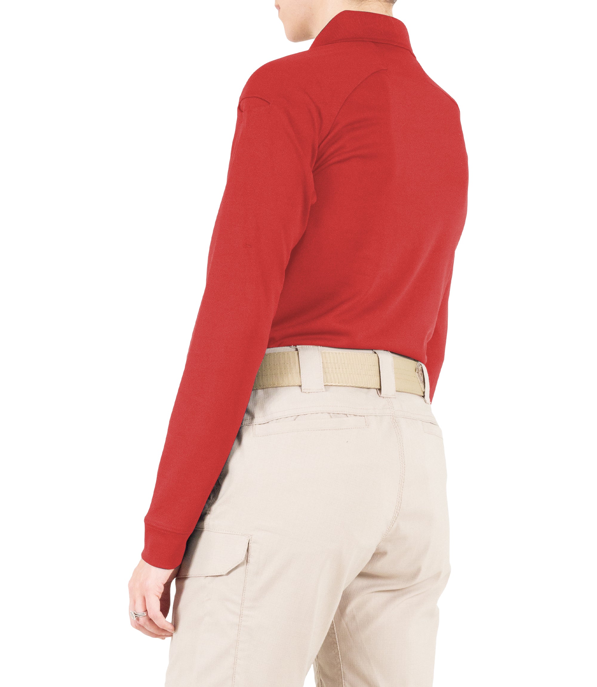 Side of Women's Performance Long Sleeve Polo in Red |color_red