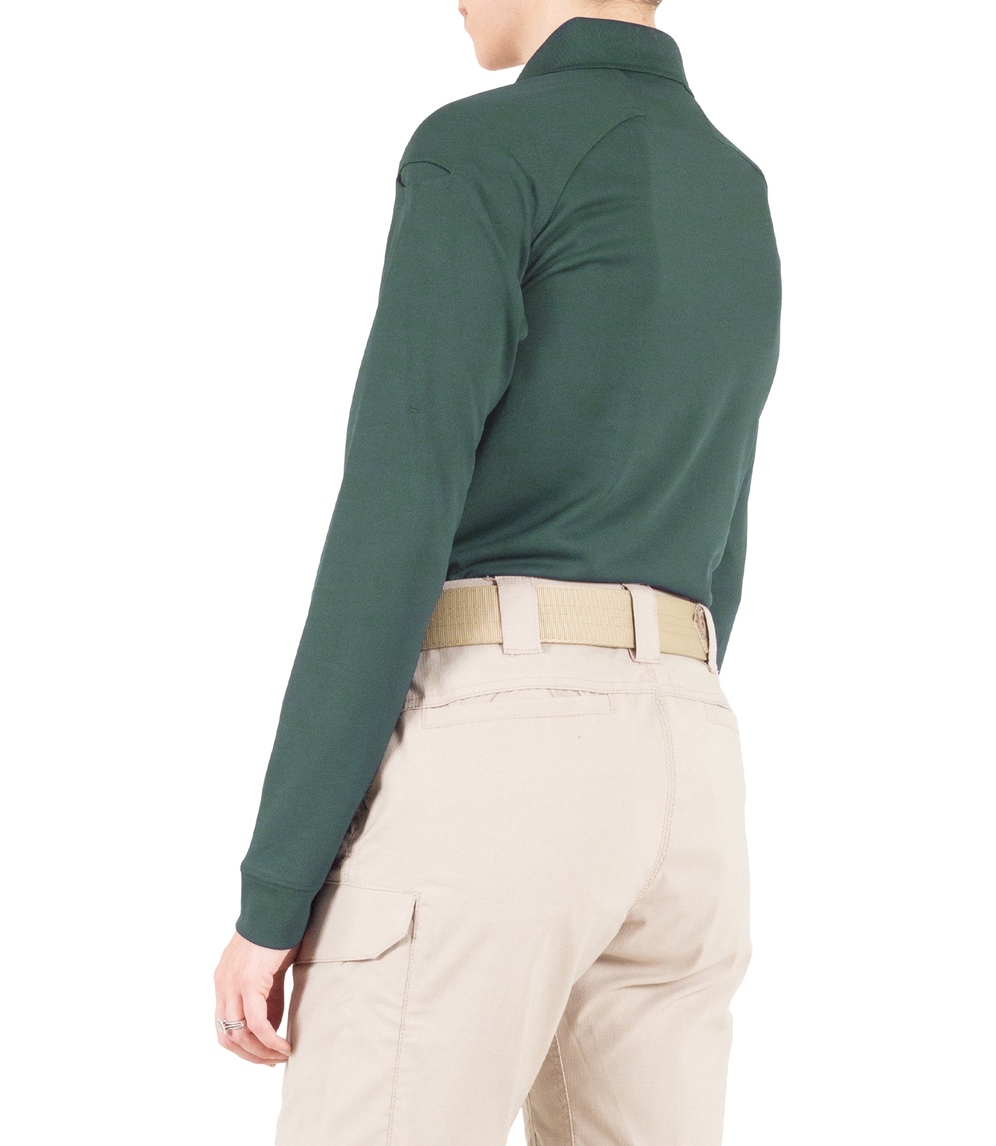 Side of Women's Performance Long Sleeve Polo in Spruce Green |color_spruce green