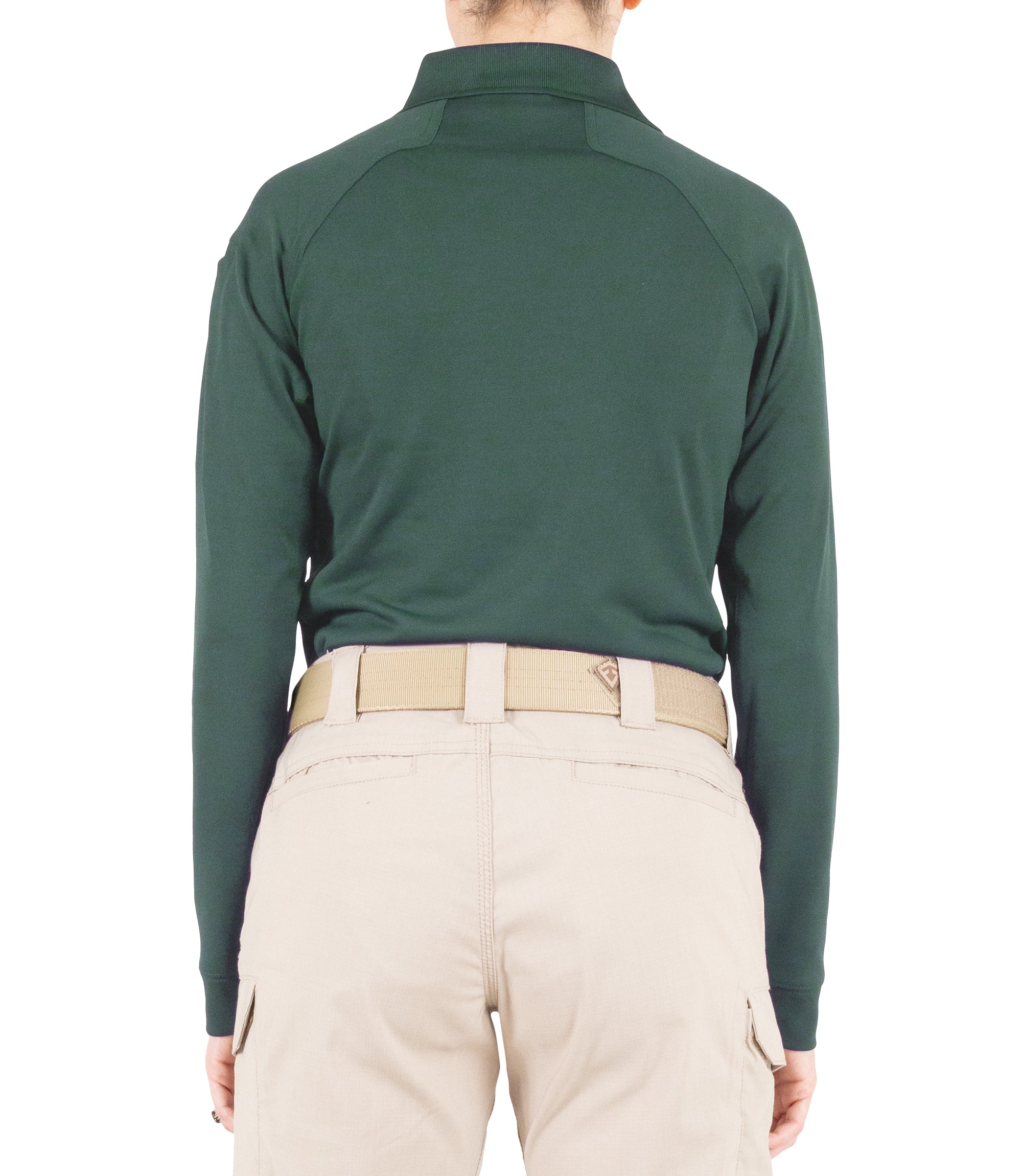 Back of Women's Performance Long Sleeve Polo in Spruce Green |color_spruce green