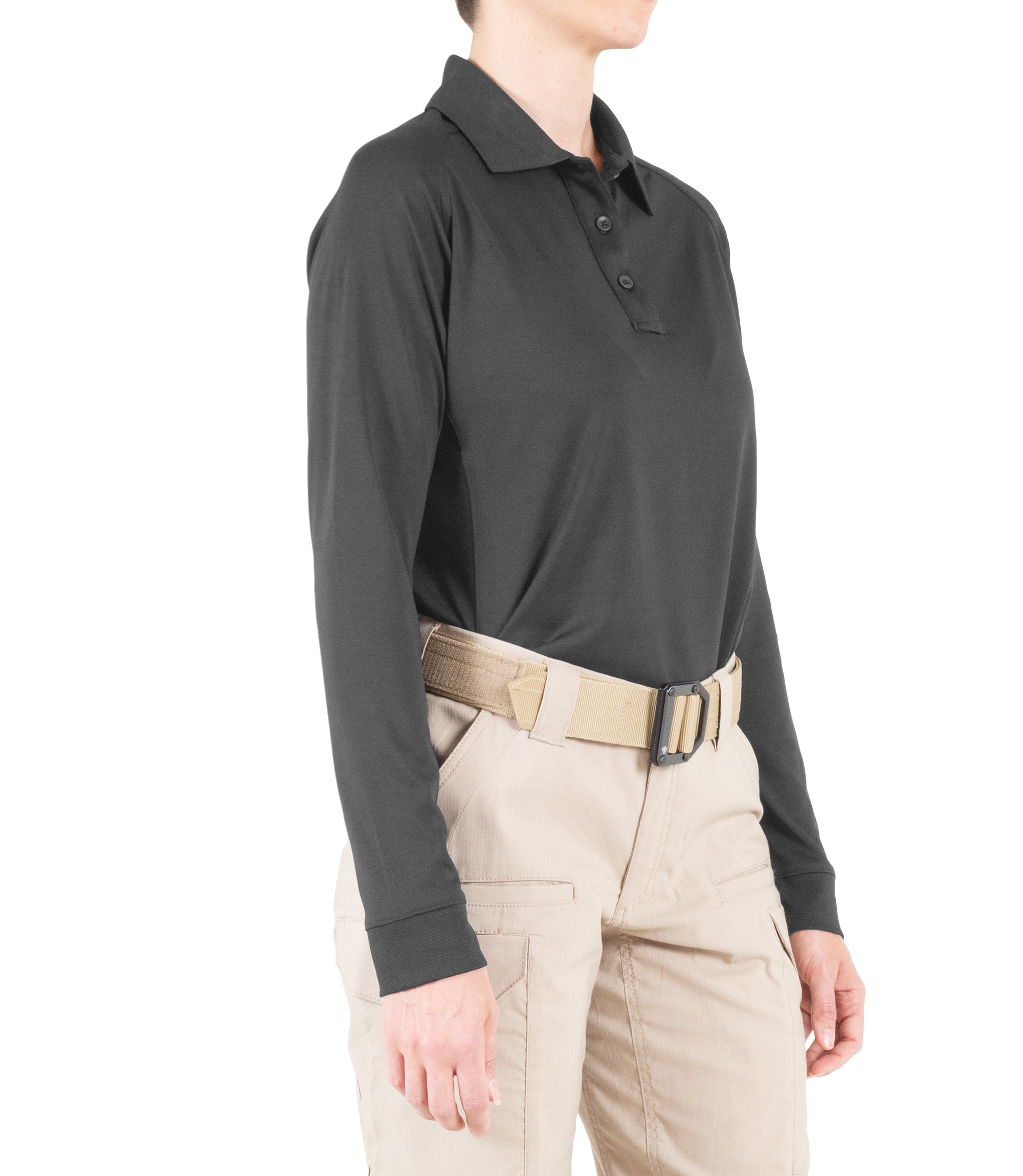 Side of Women's Performance Long Sleeve Polo in Asphalt |color_asphalt