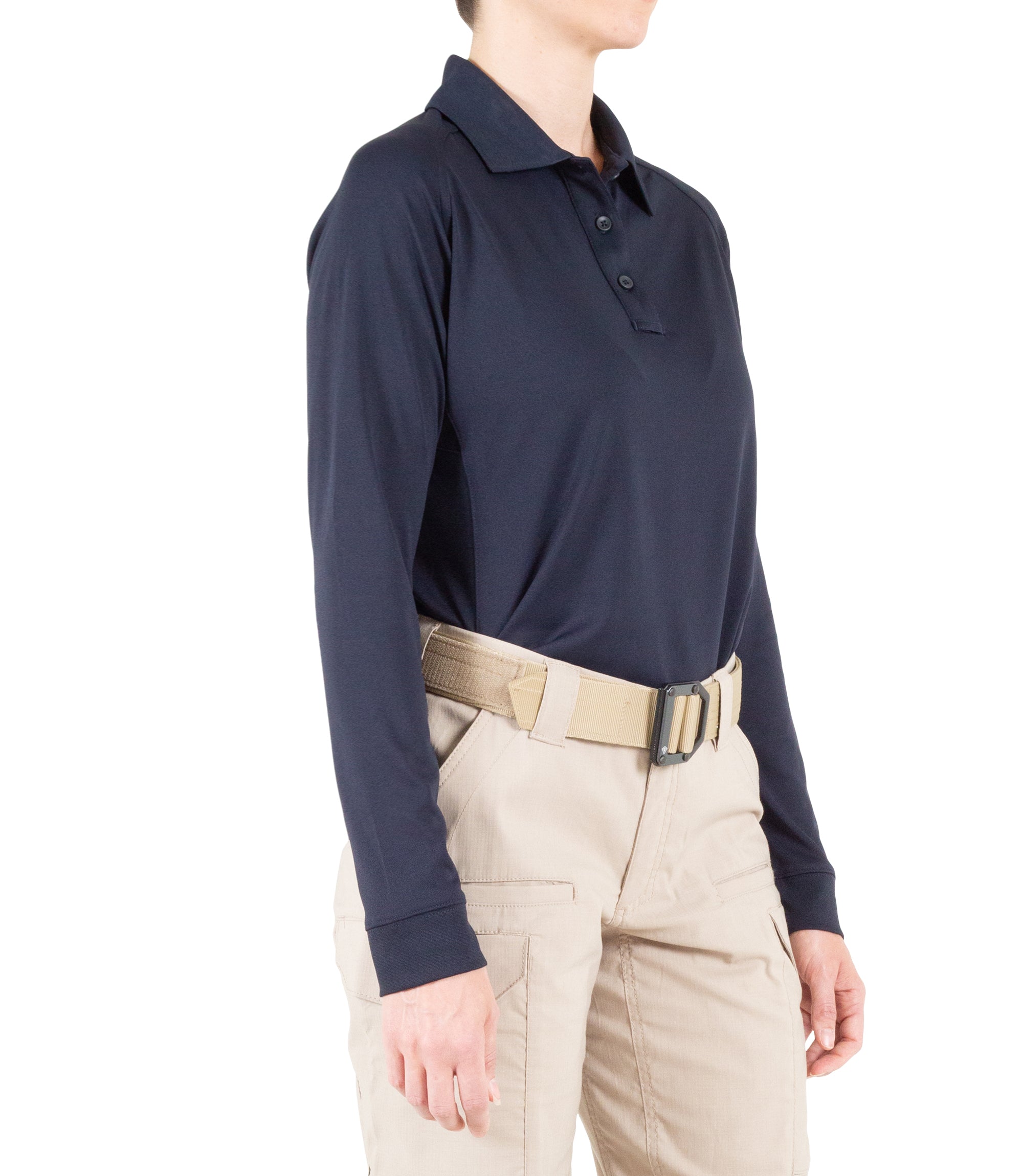 Side of Women's Performance Long Sleeve Polo in Midnight Navy |color_midnight navy