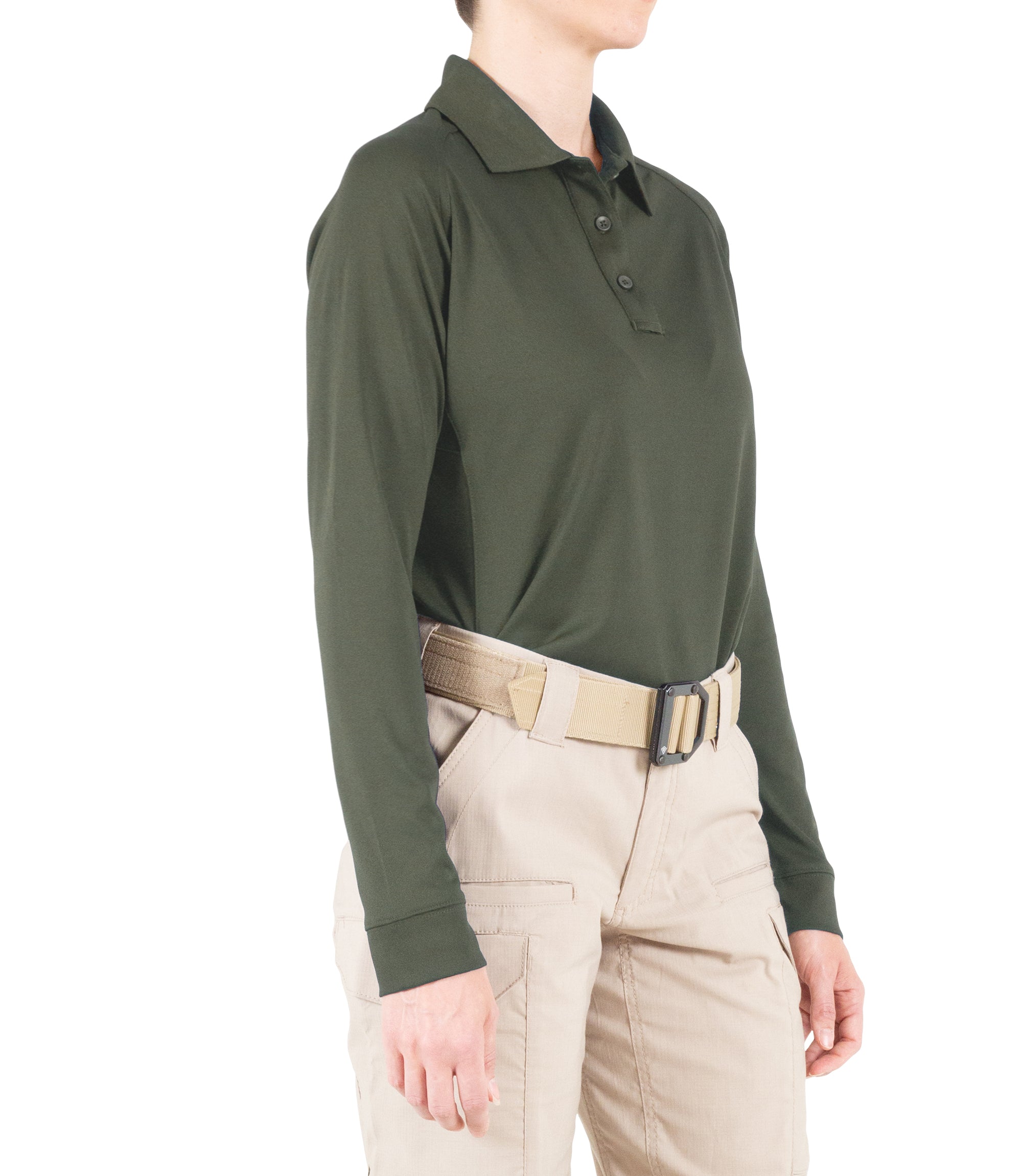 Side of Women's Performance Long Sleeve Polo in OD Green |color_od green